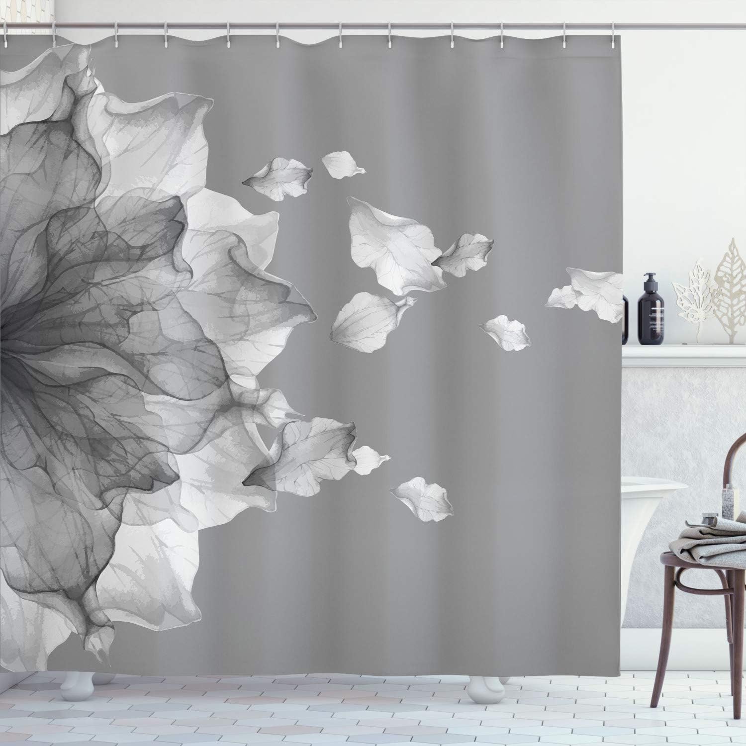 Ambesonne Flower Shower Curtain, Abstract Themed Modern Futuristic Image with Water Like Colored Artwork Print, Cloth Fabric Bathroom Decor Set with Hooks, 70" Long, Blush Beige