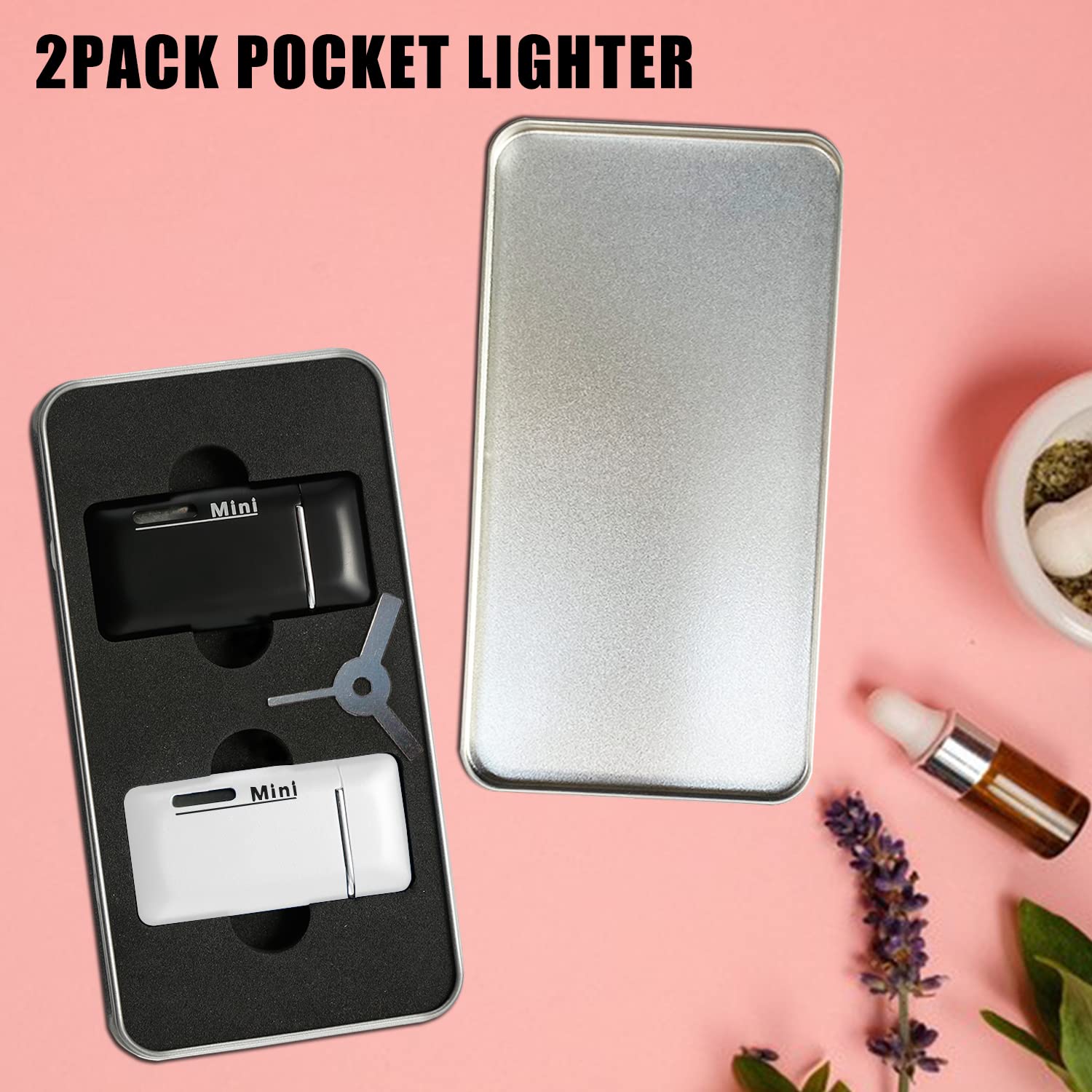 Paquet de 2 Mini Briquet à Gaz, Briquet Tempête au Butane Rechargeable, Briquet de Poche à Double Flamme réglable, Boutique Cadeaux pour Hommes et Femmes.(Vendu sans Gaz) Noir et Blanc