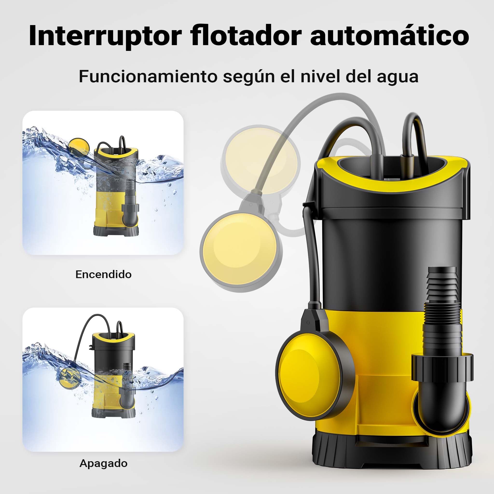 Bomba para aguas residuales caudal 7000 l/h, 400W, altura de 7,5m, transporta partículas hasta Ø5mm