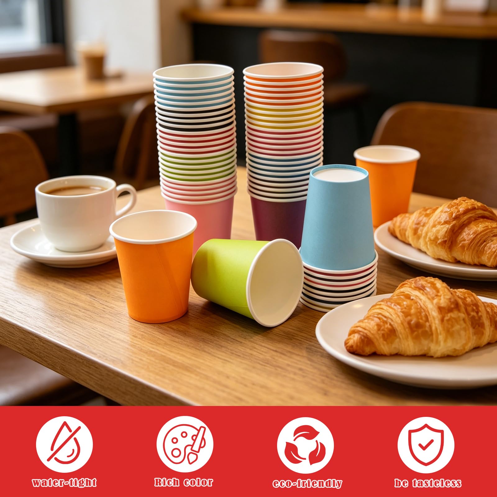 60 kolorowych kubków papierowych, 250 ml, wielokolorowe, na imprezę, do majsterkowania, majsterkowania, wielokolorowych kubków papierowych, do samodzielnego wykonania, na urodziny, święta
