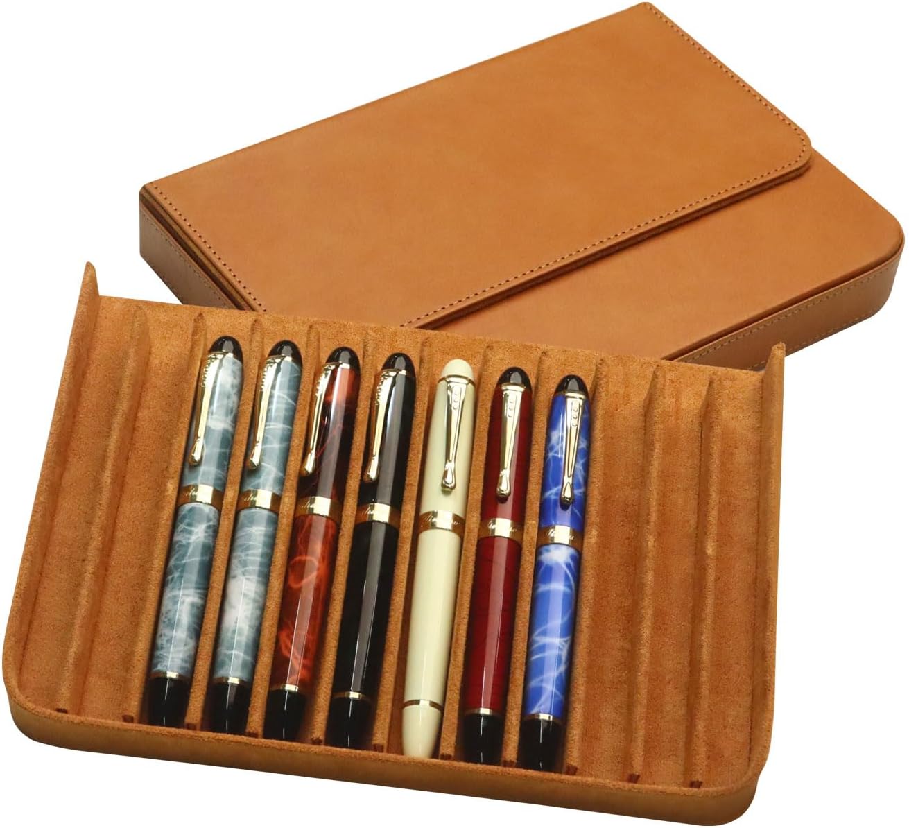 12 Slots Leather Fountain Pen Case – Magnetic Closure, Handmade Pen Holder for Fountain/Ballpoint/Rollerball Pens – Brown