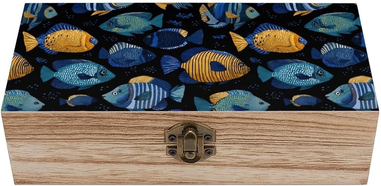 Tropical Fish Funny Storage Boxes with Lid Wood Home Organizer
