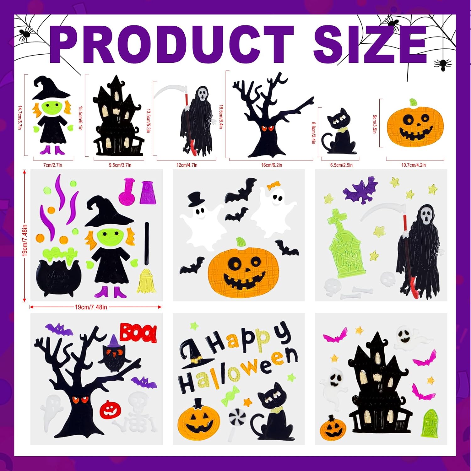 6 Sheets Halloween Window Clings Gel