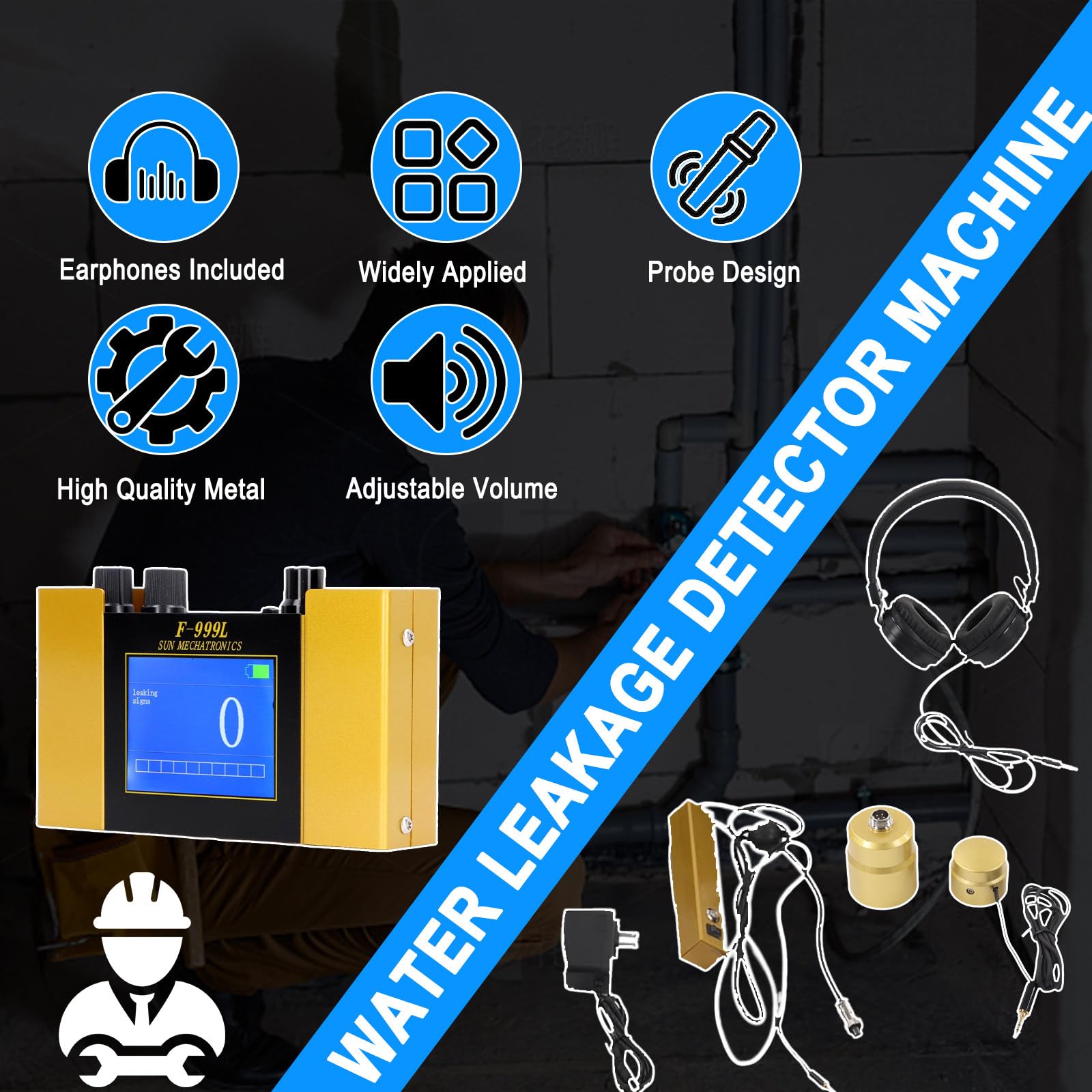 Detector De Fuga De Agua - Sensor De Geófono De Fuga De Agua, Detección De Fugas En Interiores con Auriculares, para Tuberías