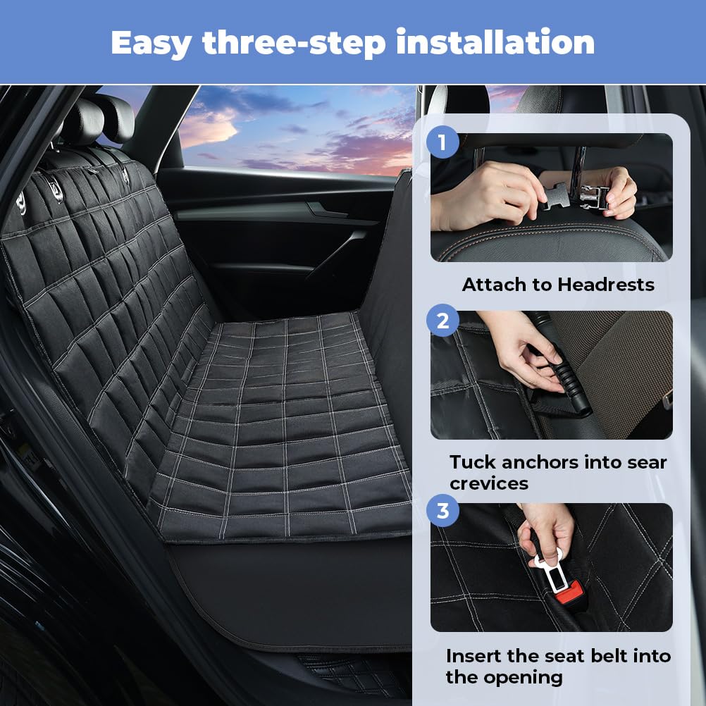KYG Copertura per cani per sedile posteriore dell'auto 4 in 1, sedile posteriore con protezione laterale, 100% impermeabile, antigraffio e antiscivolo, per auto, camion e SUV, 135 x 147 cm, nero