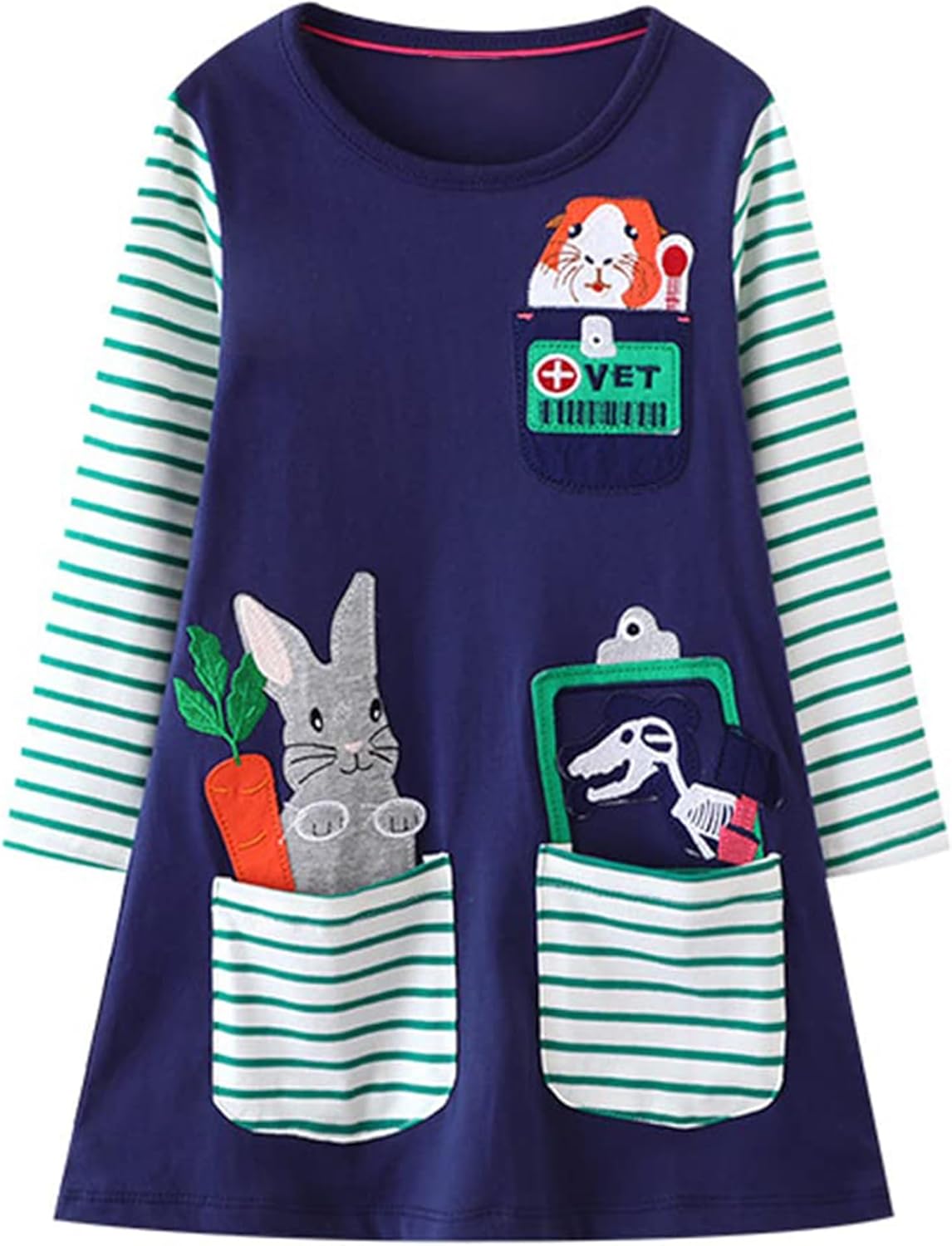Hongshilian Girls Cartoon Dress Applique Party Dresses Casual Jersey Cotton Long-Sleeved