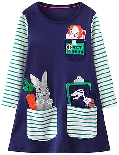 Hongshilian Girls Cartoon Dress Applique Party Dresses Casual Jersey Cotton