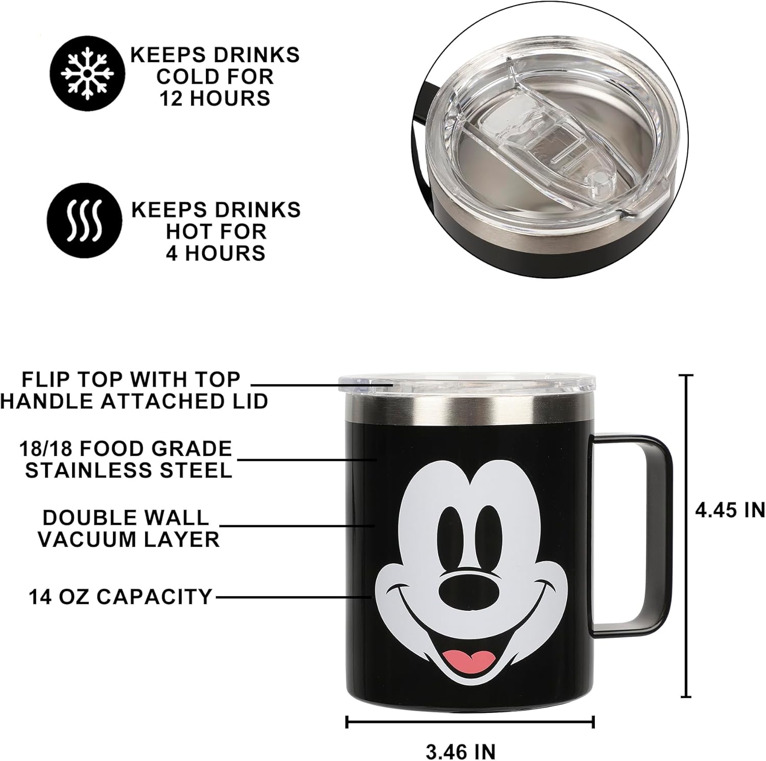 Bioworld Mickey Mouse 14 Oz. Vacuum Sealed Stainless Steel Coffee Mug