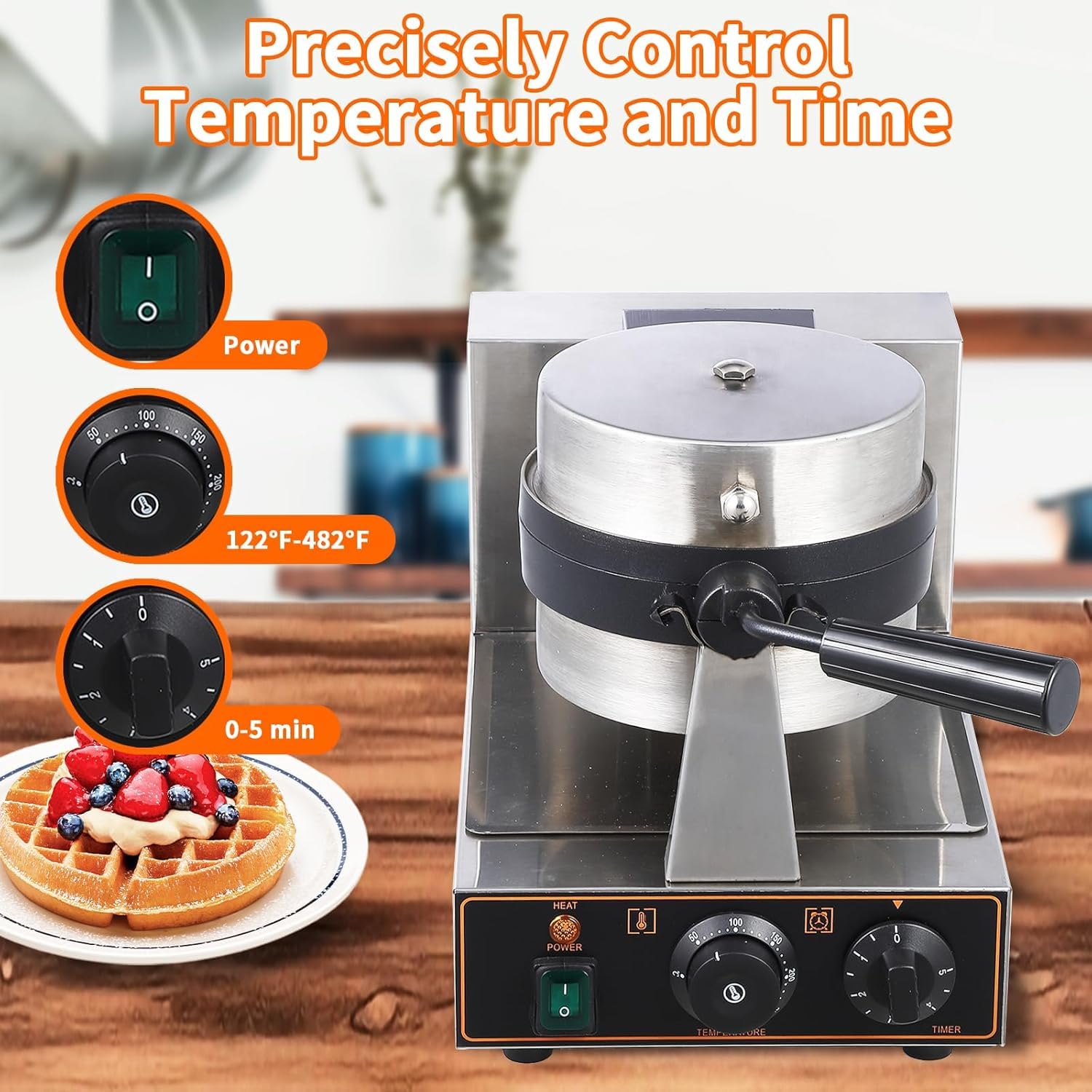 ?GarveeTech Waffle Maker,360° Rotating Electric Waffle Making Machine,50-250? Non-Stick Flip Waffle Iron Waffle Maker Time Control Temperature Adjustable(110V 1200W)