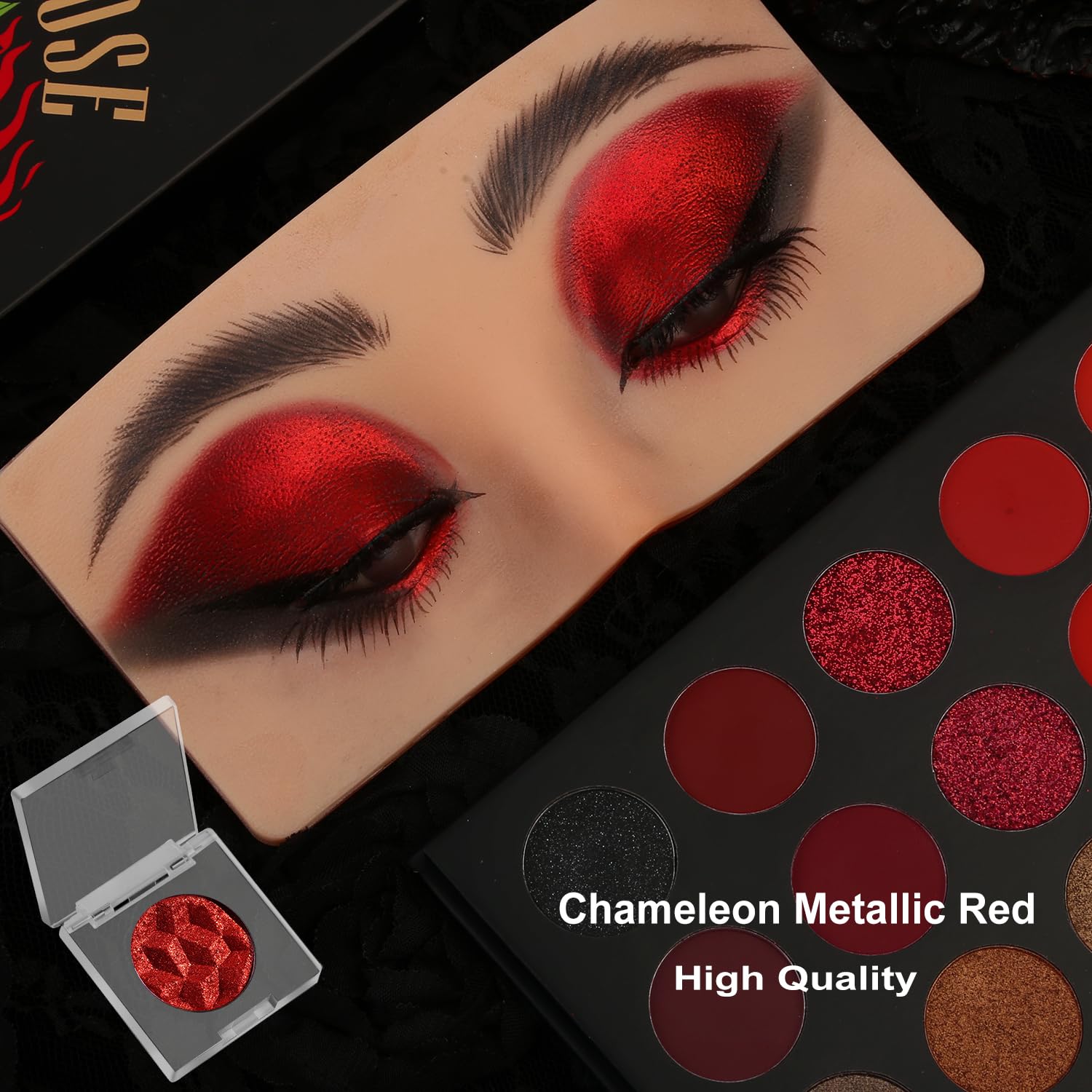 Sombra de ojos con purpurina roja camaleón, altamente pigmentada, paleta de sombra de ojos roja con purpurina metálica única, cambio de color intenso, cromado, rojo verdadero 6