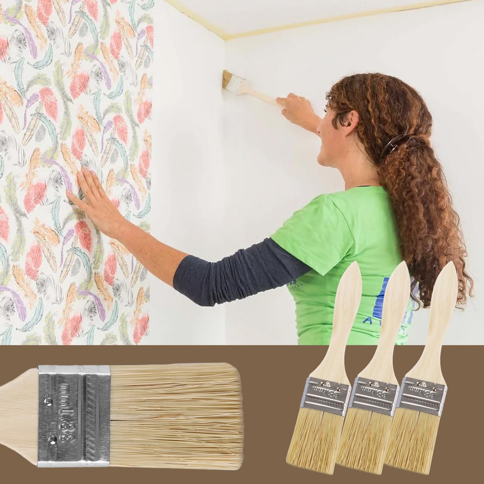CYEER Lot de 50 Pinceaux Plats 38mm (1,5 Pouces) - Pinceaux à Peindre en Soies Naturelles avec Manche en Bois Ergonomique - Idéal pour Peinture, Vernis, Lasure, Colle - Bricolage, Meubles et Clôtures