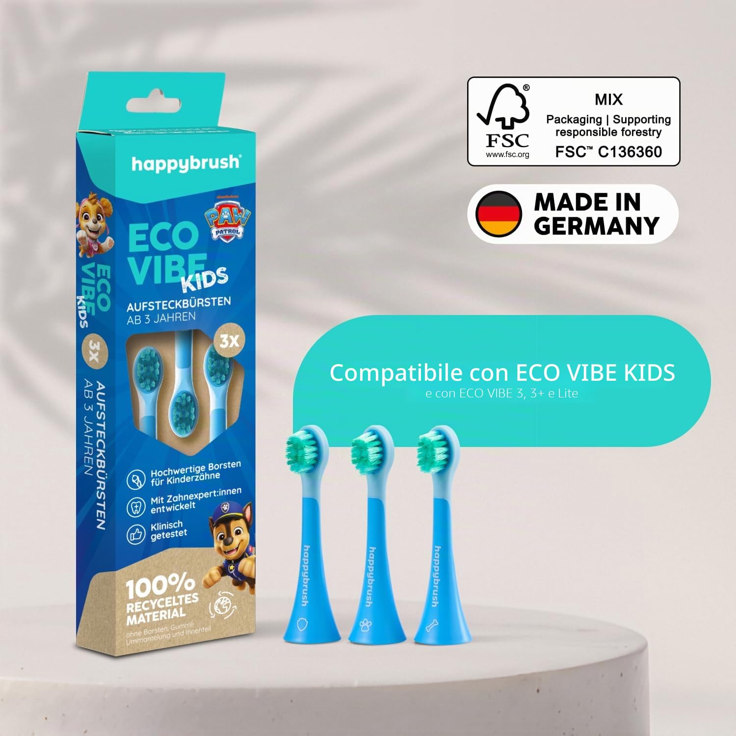 happybrush Spazzolino elettrico per bambini – "La grotta dei leoni" – Vincitore del test * – Spazzolino da denti per bambini in design Paw Patrol – Include 4 testine di ricambio, batteria da 4