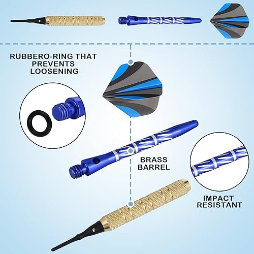 Miniatura 4 de 30 varillas de dardos para punta de acero, rosca mediana 2BA, aleación de aluminio, tallos de dardos de 1.969in 2.087in con anillos de goma,