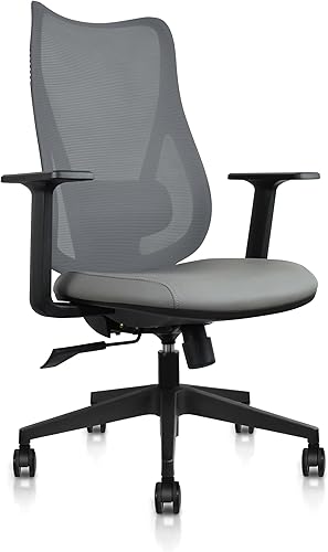 Miniatura 10 de 2xhome Silla de oficina moderna de malla ergonómica de respaldo alto con lumbar ajustable, asiento acolchado de piel sintética, giratorio de 360 y