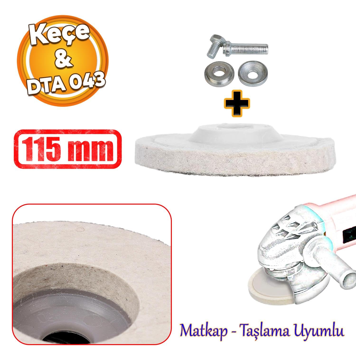 Badem10 Plastik Tabanlı Sert Polisaj Matkap Keçesi DTA043 Finisaj Parlatma Çizik Pasta Cila 115 mm 2'li Set