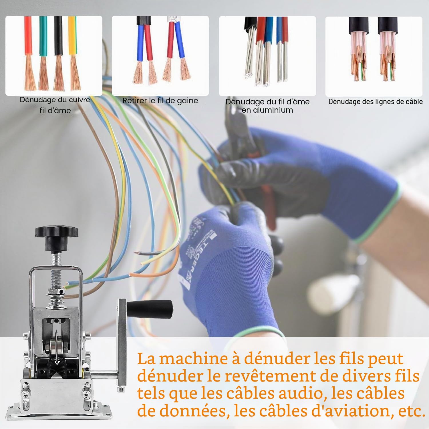 Automatique Avec Denudeur de Cable Electrique, Machine a Denuder Le Cuivre Entraînée Par Une Manivelle Ou Une Perceuse, Outil à Dénuder Les Déchets De Câbles Pour Le Recyclage Des Fils