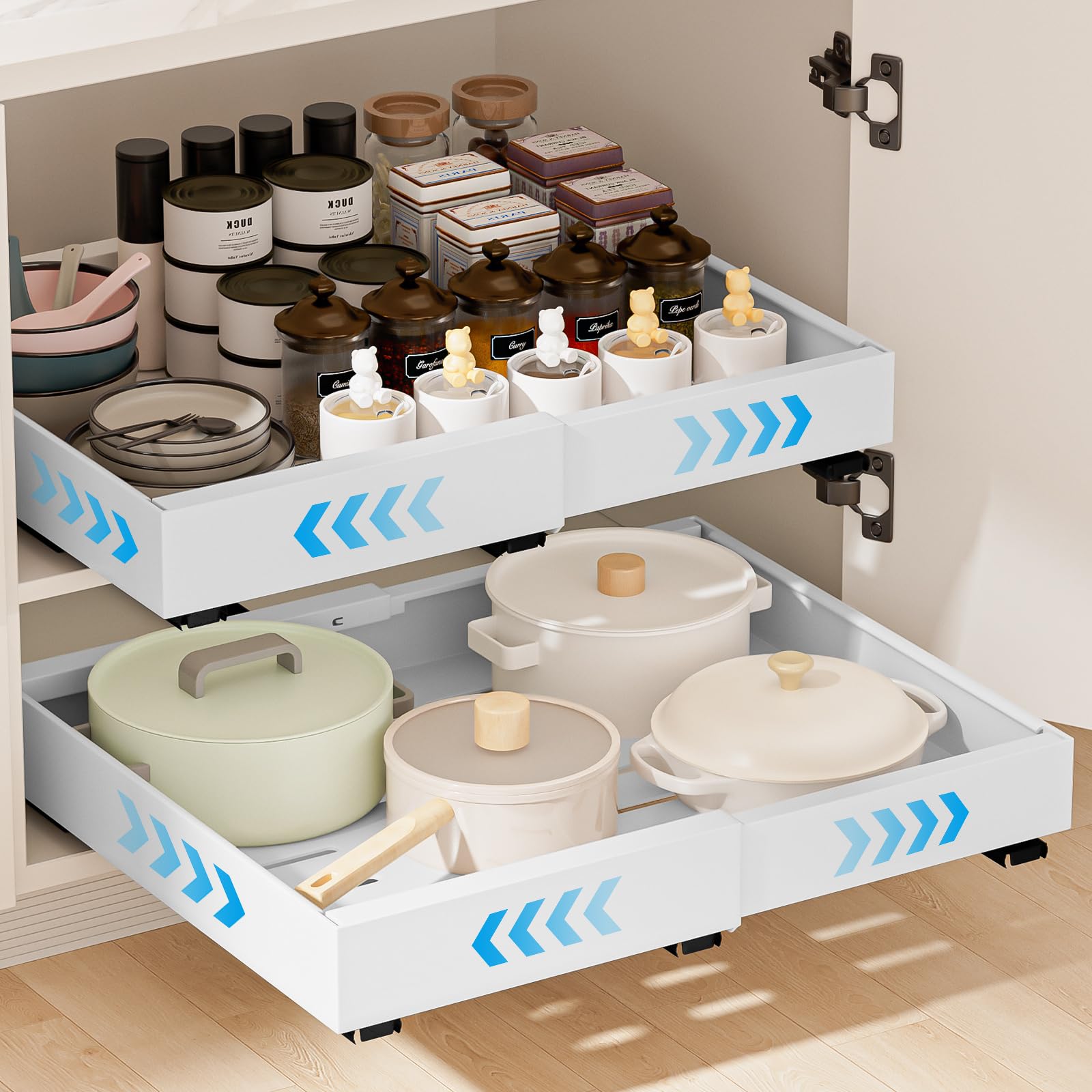 Cajón Telescópico 2 piezas Cajones Extraibles Para Cocina Bandeja Armario Cocina Cajón Deslizante Para Alacena Cajón de Cocina Extensible Desplegable Organizador de Cajones(52-32 x 42 x 7cm) (Weiß)