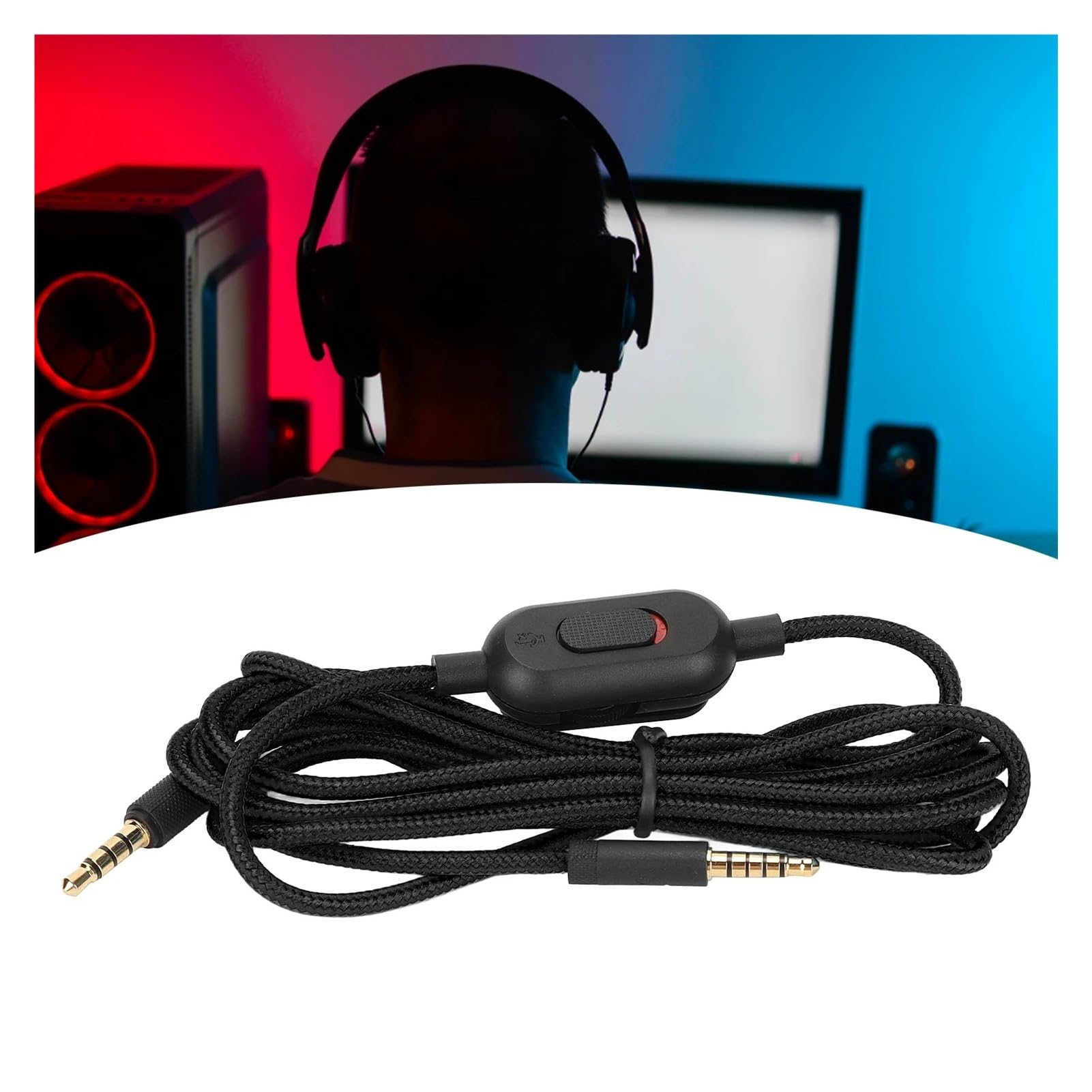 Zestaw słuchawkowy gamingowy, kabel zastępczy 3,5 mm, pleciony z przełącznikiem wyciszającym do Logitech G Pro X G Pro G433 G233 Black