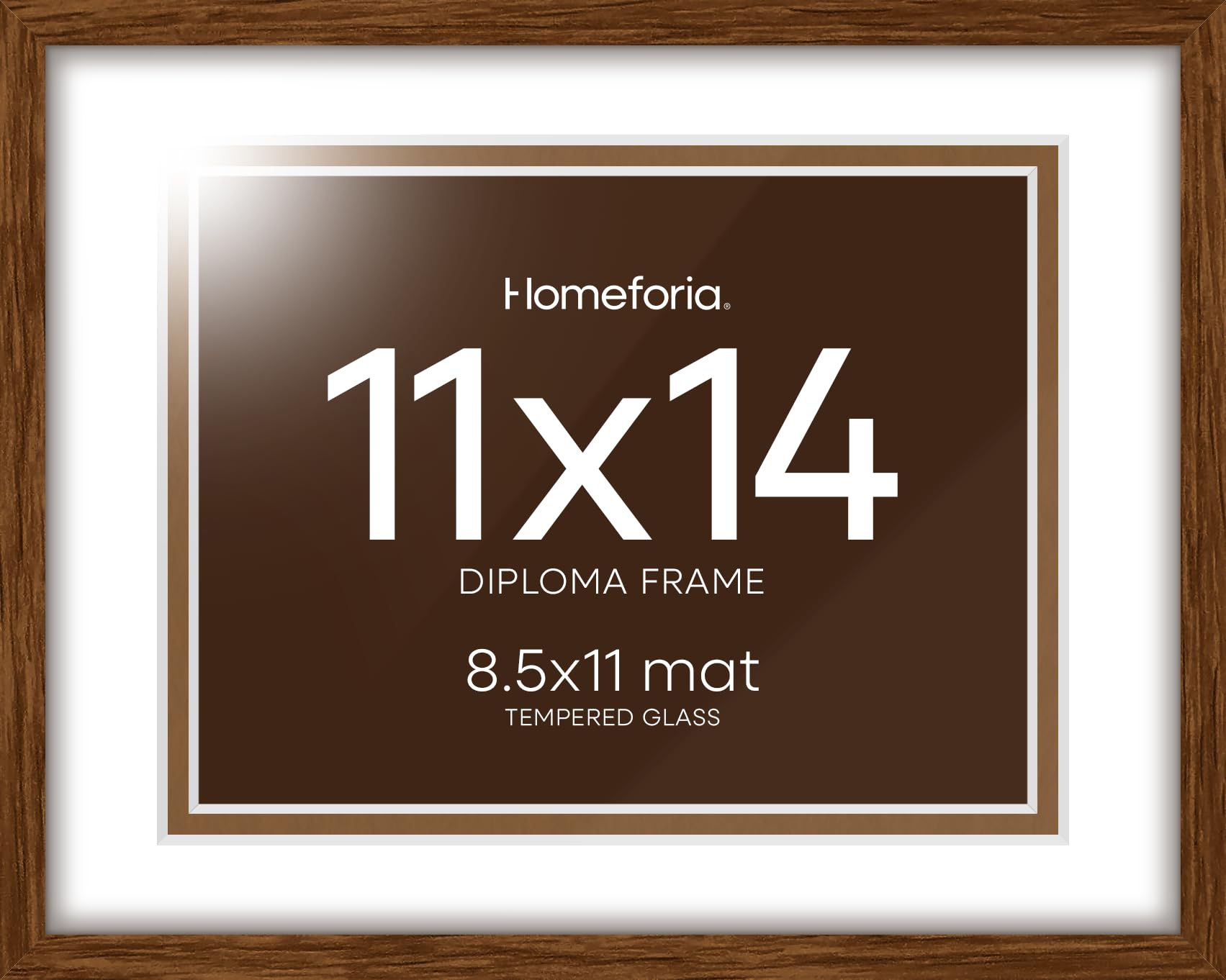 Homeforia 11x14 Diploma Frame Brown Wood, High End Dark Oak 11 x 14 Certificate Frames with Mat 8.5x11, 14x11 Document Matted Frame, Walnut Wooden Graduation Frames, Tempered Glass, Wall Kit, Set of 1