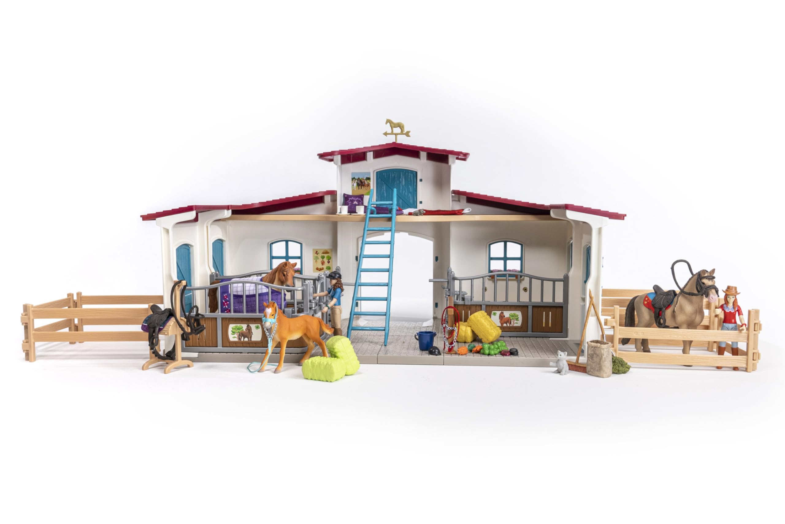 schleich HORSE CLUB | Reiterhof 42567 | Pferdestall mit Hannah, Lisa, 3 Pferden, Pferdeboxen und viel Zubehör | Geschenk für Mädchen & Jungen | Kinder Pferde Spielzeug ab 5 Jahren | Set aus 115 Teilen