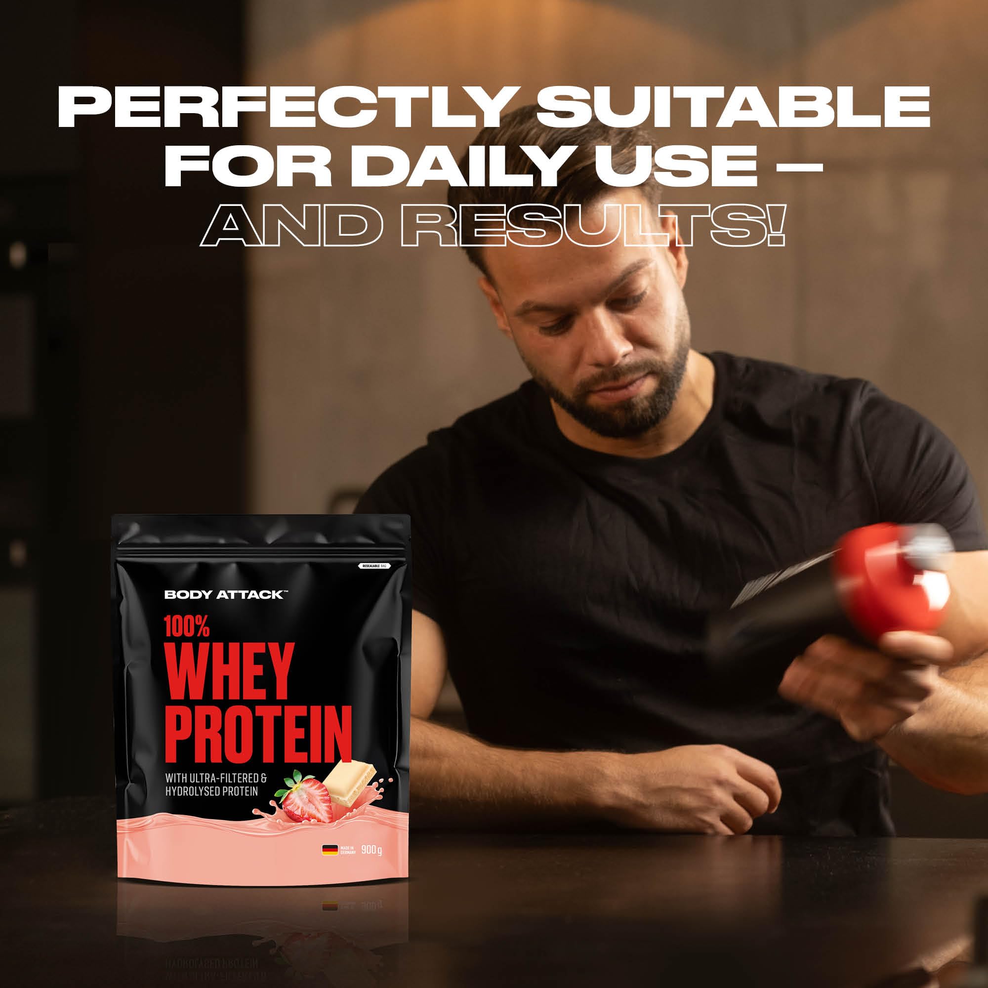 Body Attack 100% whey protéine, protéines musculation-protein powder crémeuse avec hydrolysat et BCAA, prise de masse et régimes, pour athlètes et sportifs-Fabriqué en Allemagne-900g Brownie au choc.