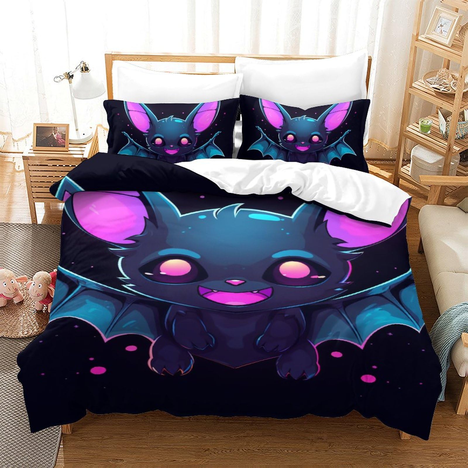 Housse de couette 3D chauve-souris 140x200 pour une chambre d'ado moderne