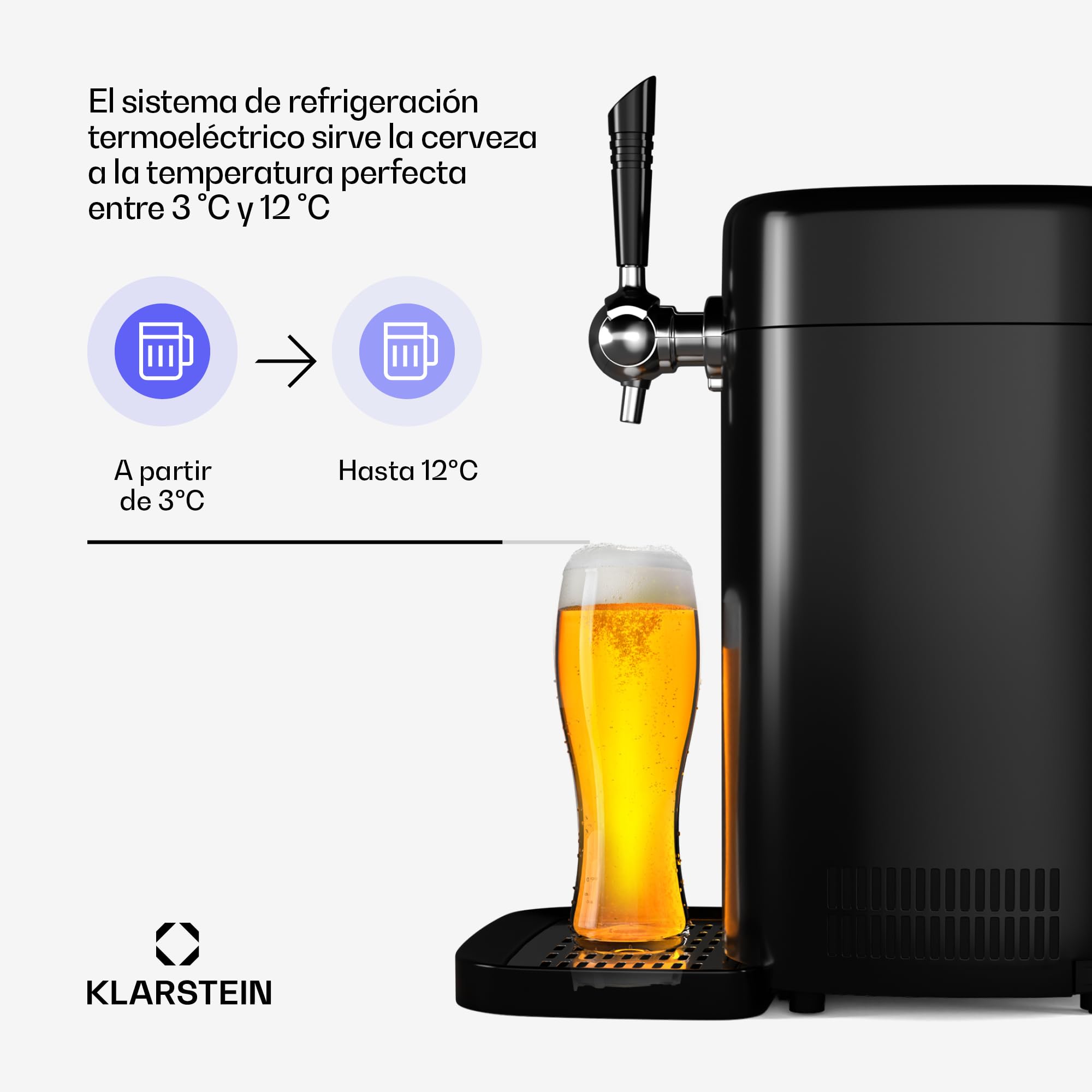 KLARSTEIN FrostBrew - Dispenser per Birra, 5L, Sistema di Pressione a CO₂, Raffreddamento Termoelettrico, Temperatura: 3-12°C, Compatibile con Fusti Universali, Design Compatto, Nero/Argento