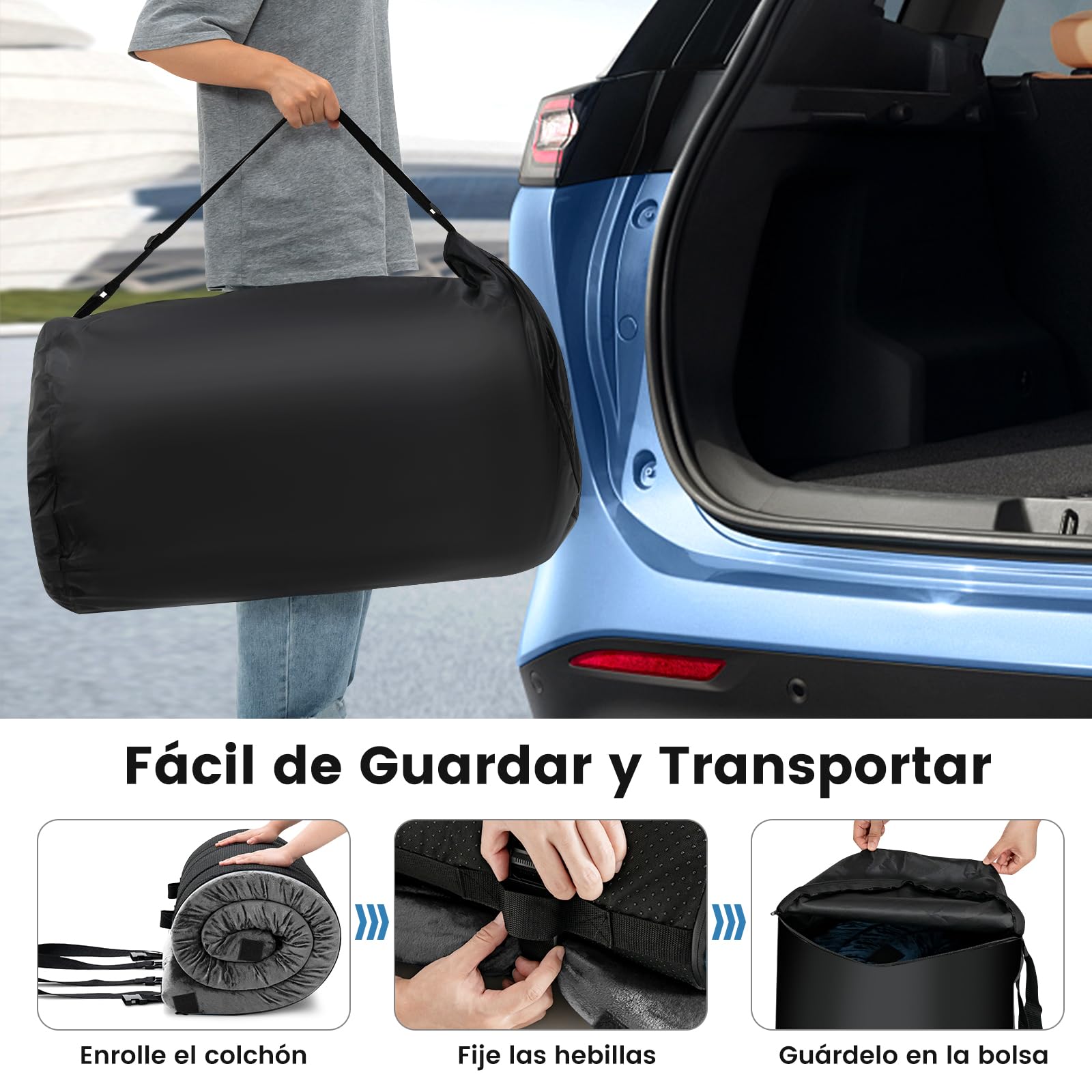 GYMAX Colchón de Espuma Viscoelástica con Bolsa de Transporte, Colchón de Aire, Colchón de Suelo Enrollable, para Camping, 183 x 62,5 x 6,5 cm