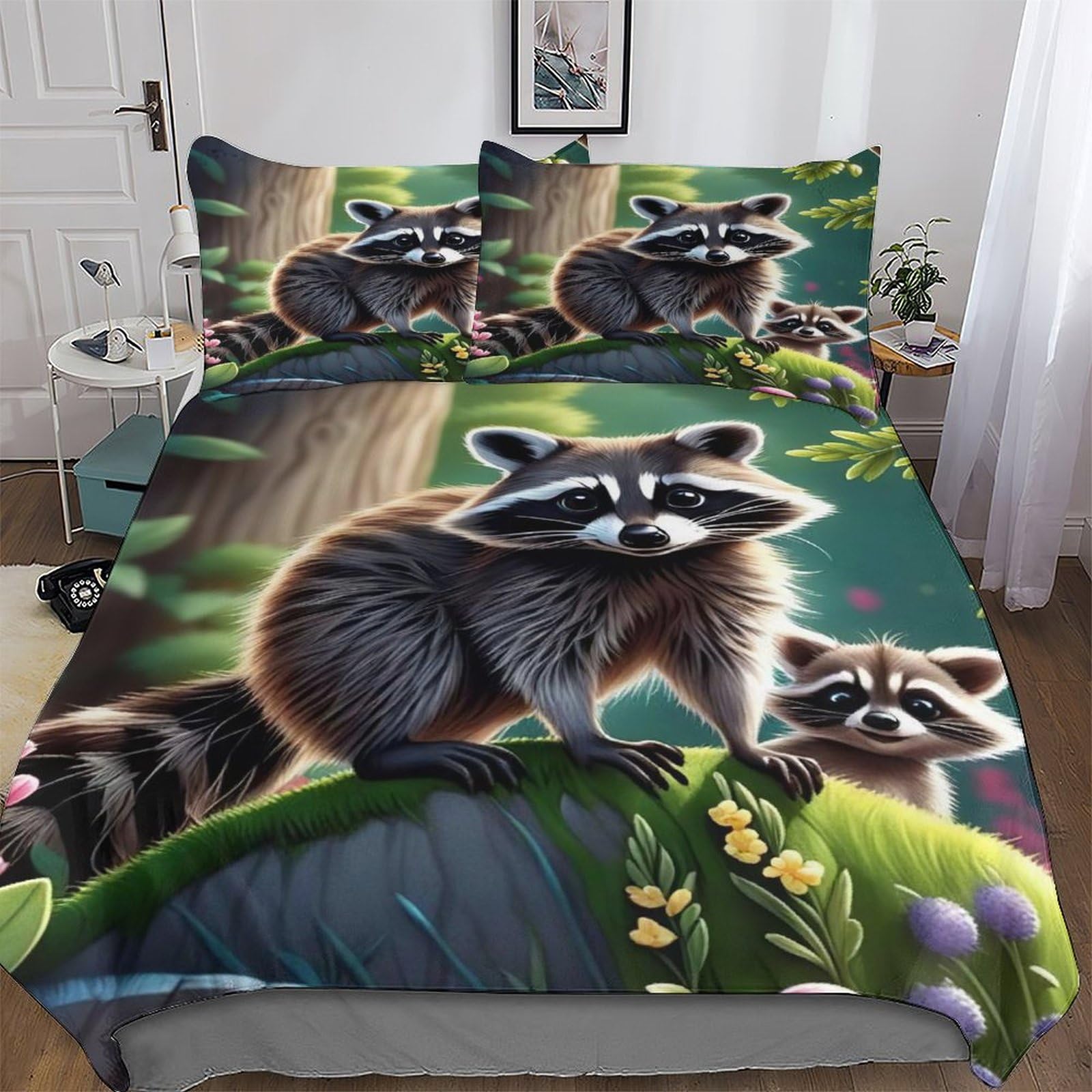 Housse de couette raton laveur 3 pièces parure de lit 200x200cm enfants