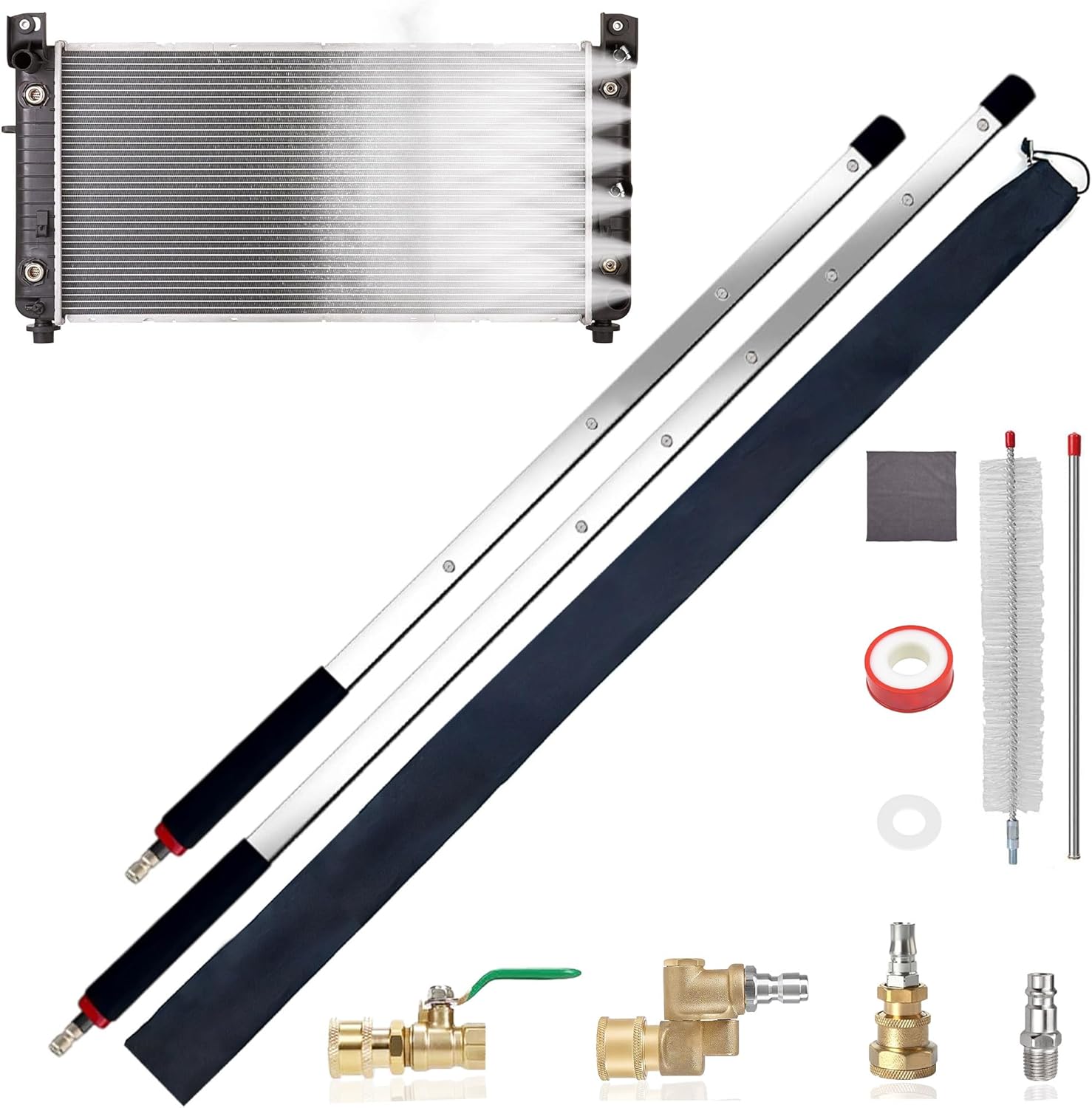 Upgraded 47"&24" Radiator Cleaning Wand 2 Pieces Set, 4500 PSI Stainless Steel Handheld Dual Water & Air Radiator Cleaner, High Pressure Washer Gun Adapter Tools for Cars/Trucks,RVs,Heavy Equipment