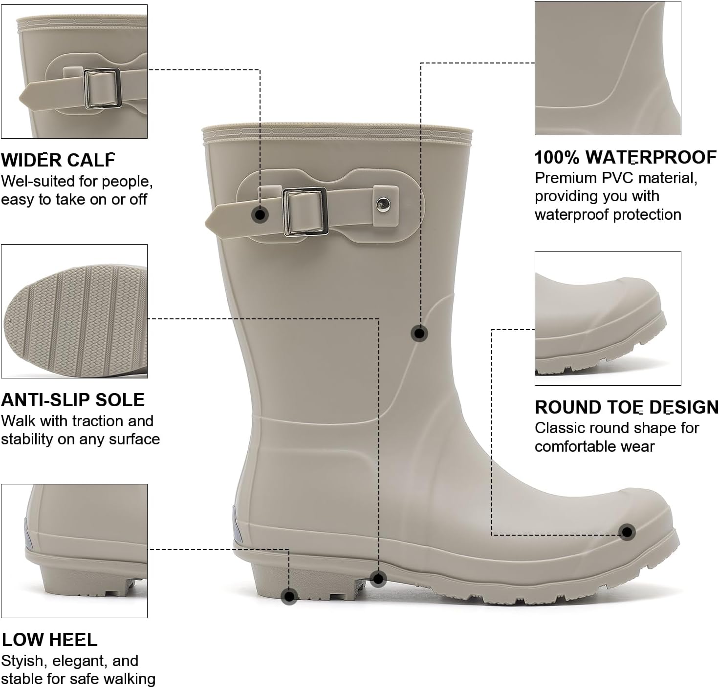 SWIFTFROG Women's Lightweight Mid Calf Rain Boots Waterproof Fashion Garden Shoes Anti-slip Rainboots for Women Wide Calf Rain Shoes