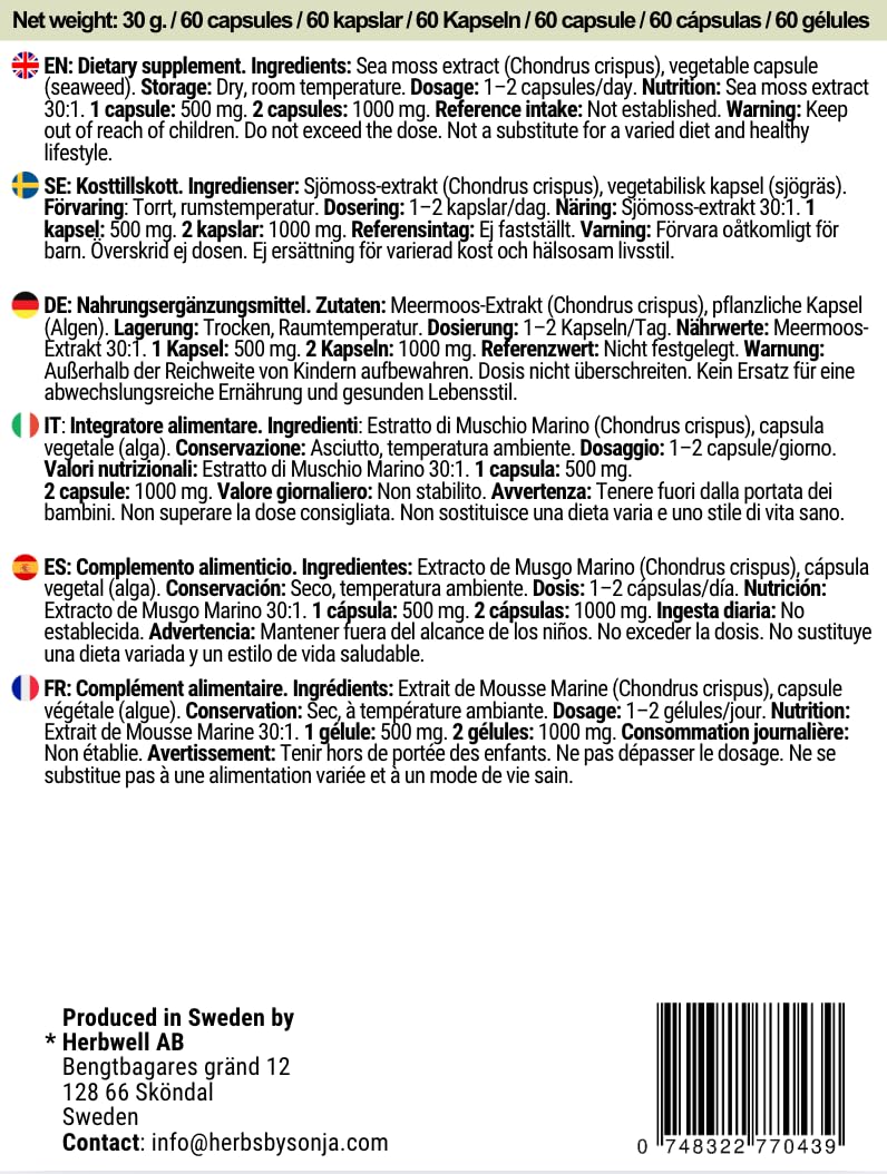 Muschio Marino 500 mg * 60 Capsule - Capsule di Muschio Marino (Chondrus crispus) Altamente Concentrate: 500 mg per Capsula - 92 Minerali Essenziali per Supportare la Tua Salute Generale