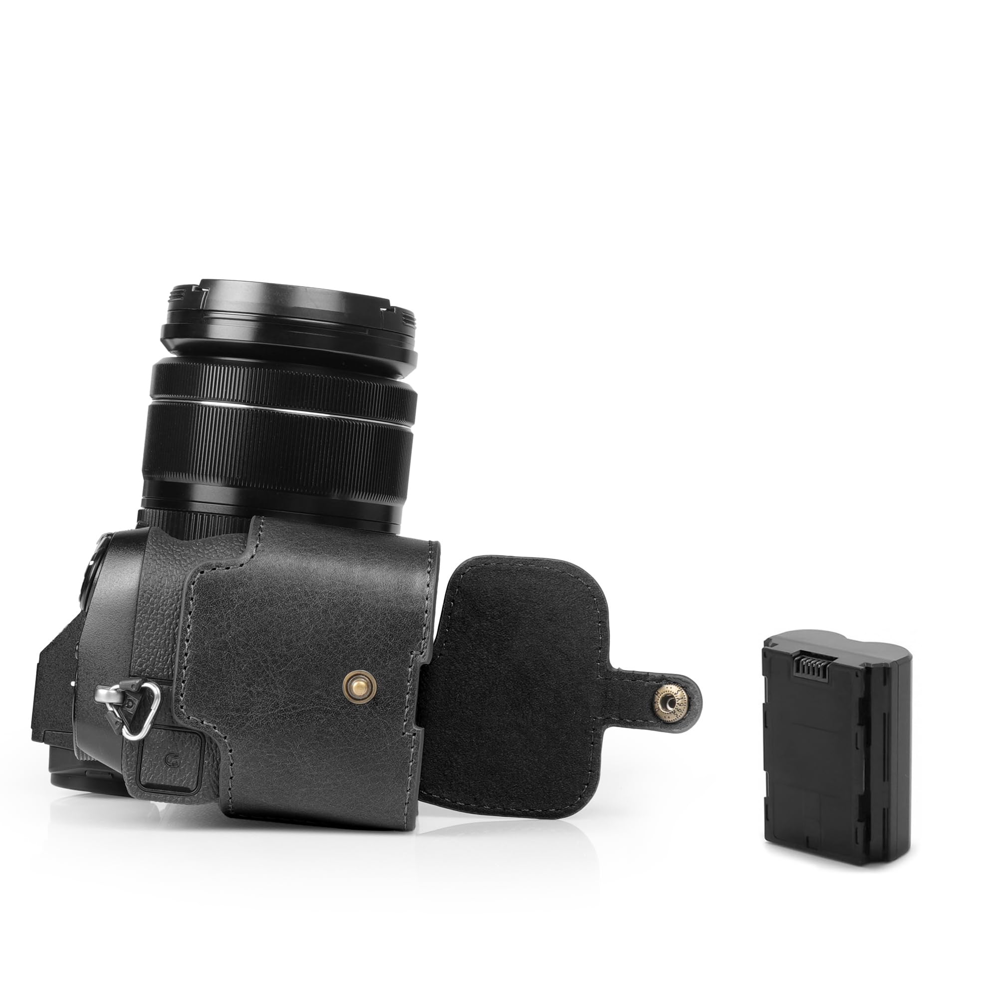 MegaGear - Etui na Aparat Fotograficzny z Prawdziwej Skóry do Fujifilm X-S20 - Stylowa i Ochronna Torba Cyfrowa - Czarny, przypadkowy