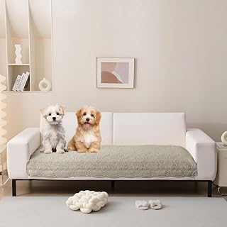 HANDONTIME Quilt Pet Couch Cover, Cotton Sofa Protector for Dogs, Breathable Dog Bed Cover with Embroidery Pattern, Non-Slip Washable Couch Protector for 3-Cushion Sectional (Oatmeal, 35.4" x 63")