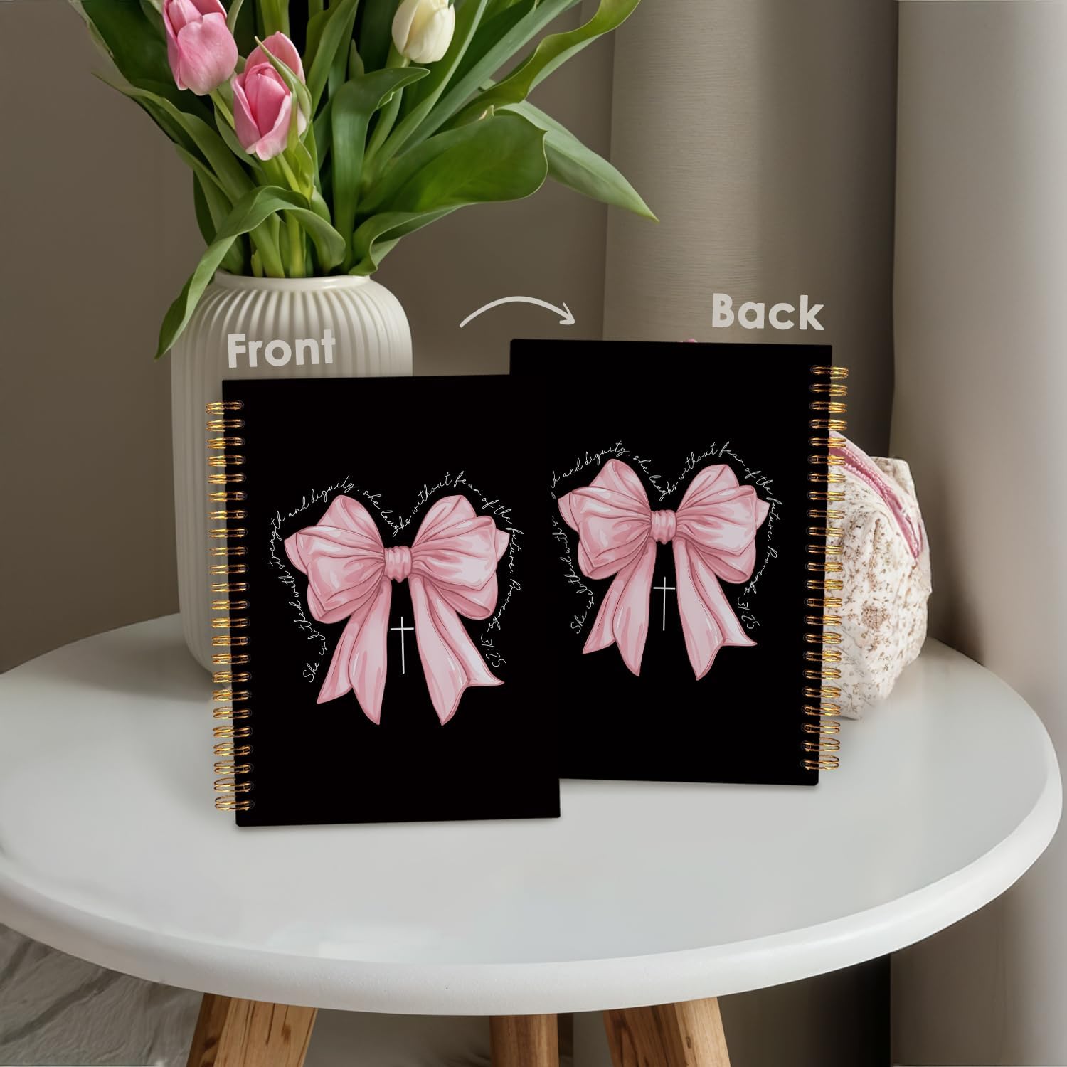 Bible Journal for Women Girls, Pink Bow Christian Girl Energy Journal, Christian Art Gifts Prayer Journal for Woman, Cute Gifts Preppy Cute Notebook, Pink Bow Coquette Stuff Notebook 5.5x8.3 - Image 4