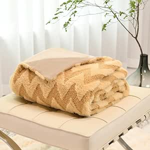 View of DREAMLANDING Faux Rabbit Fur Throw Blanket Tufted Blanket Geometry ...