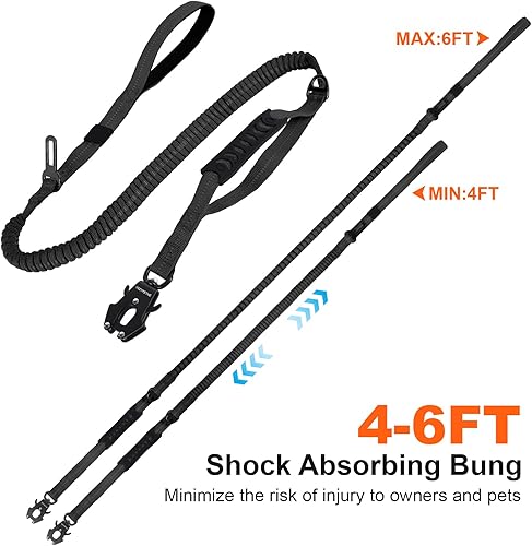 Miniatura 4 de Correa resistente para perro, de 4 a 6 pies, amortiguadora con hebilla de cinturón de seguridad resistente y asas dobles, sin elástico, para perros