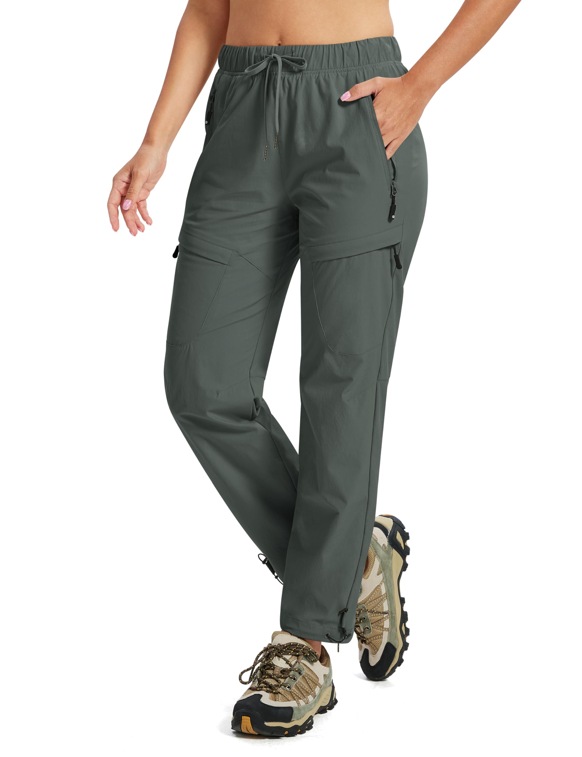 MoFiz Wanderhose Damen Outdoorhose Cargo UV-Schutz Trekkinghose Stretch-Hose Leichte Funktionshose mit 5 Reißverschlusstaschen