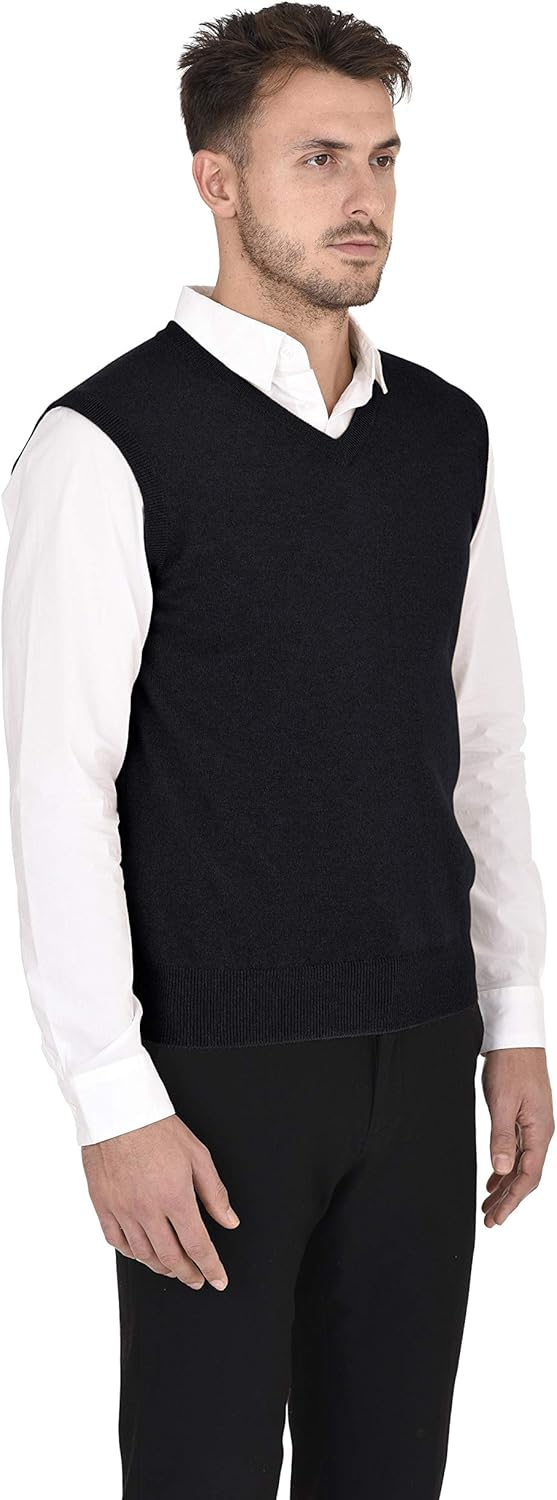 Cashmeren Men's Basic V-Neck Sweater Vest 100% Pure Cashmere Sleeveless Gilet Pullover - Image 2
