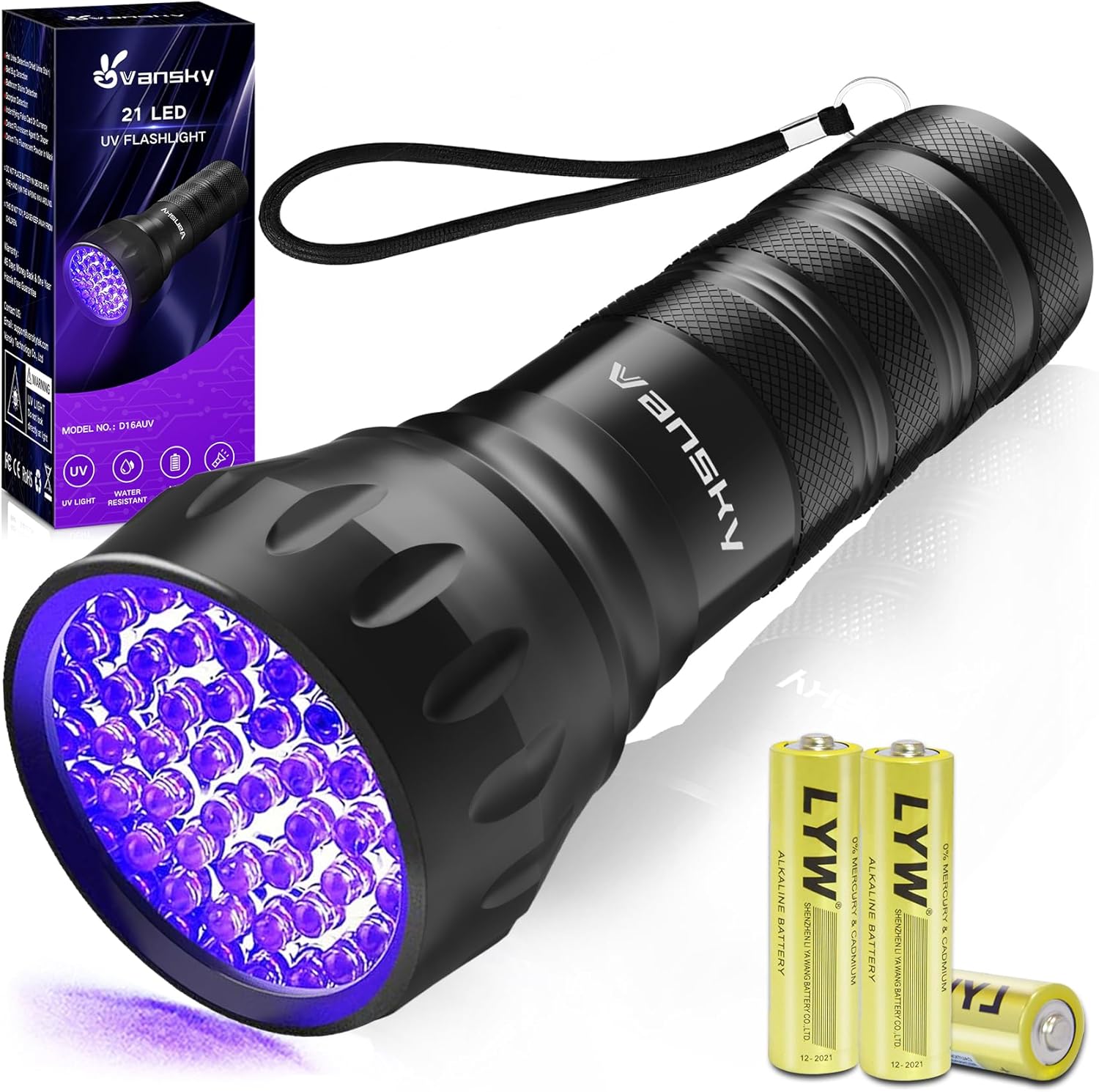 Product image of Black Light UV Light Flashlight, 21 LED 395nm Ultraviolet Blacklight Flashlight Mini Pet Urine Detector for Dog/Cat, Dry Stains, Resin Curing, Matching with Pet Odor Eliminator(Batteries are Included)