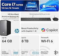 Vista 2 de HP OmniDesk M02 Business Tower Desktop con copilot, Intel Core i7-14700, 16 GB DDR5 RAM, SSD de 1 TB, teclado y mouse con cable, Wi-Fi 6, Bluetooth