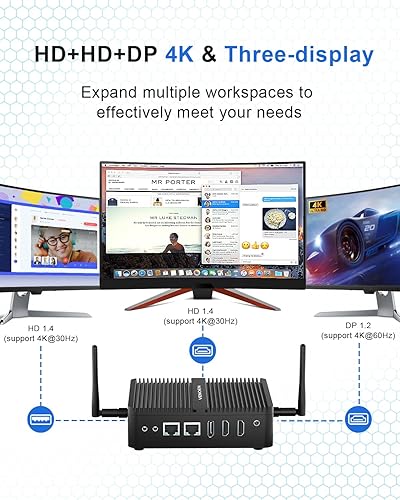 Miniatura 4 de Mini PC sin ventilador Windows 11, Celeron J6412 de 12 generación, 8 GB DDR4 RAM, 256 GB SSD, SATA de 2.5 pulgadas, Dual HD-MI, DP, 3 pantallas, 2*