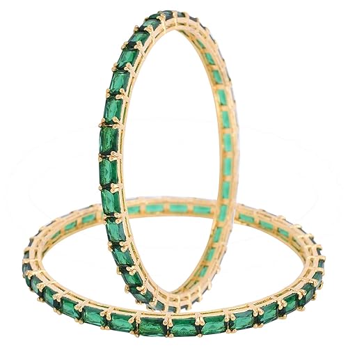 Ratnavali Jewels Gold Plated Green AAA CZ American Diamond Bangle Bracelet for Women Girls Party RV3388G