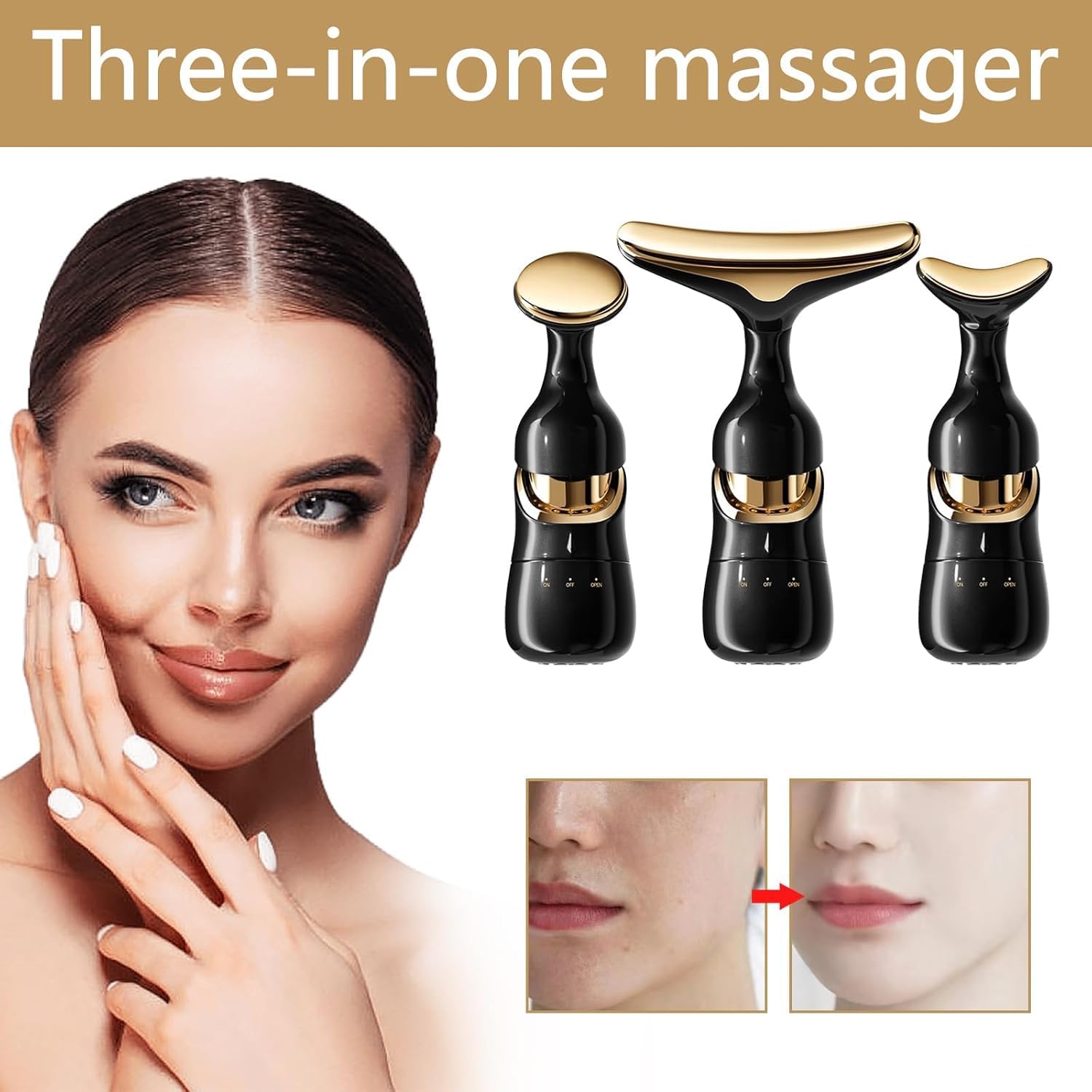 Evilia Ecom Face Slimming and uplift wand, 3-in-1 Beauty Massager for Face and Neck, Facial Massager for Skin Care, Thermal and Vibration Technologies for Skin Care Improve Glowing Skin, Smooth and Tightening Skin 4