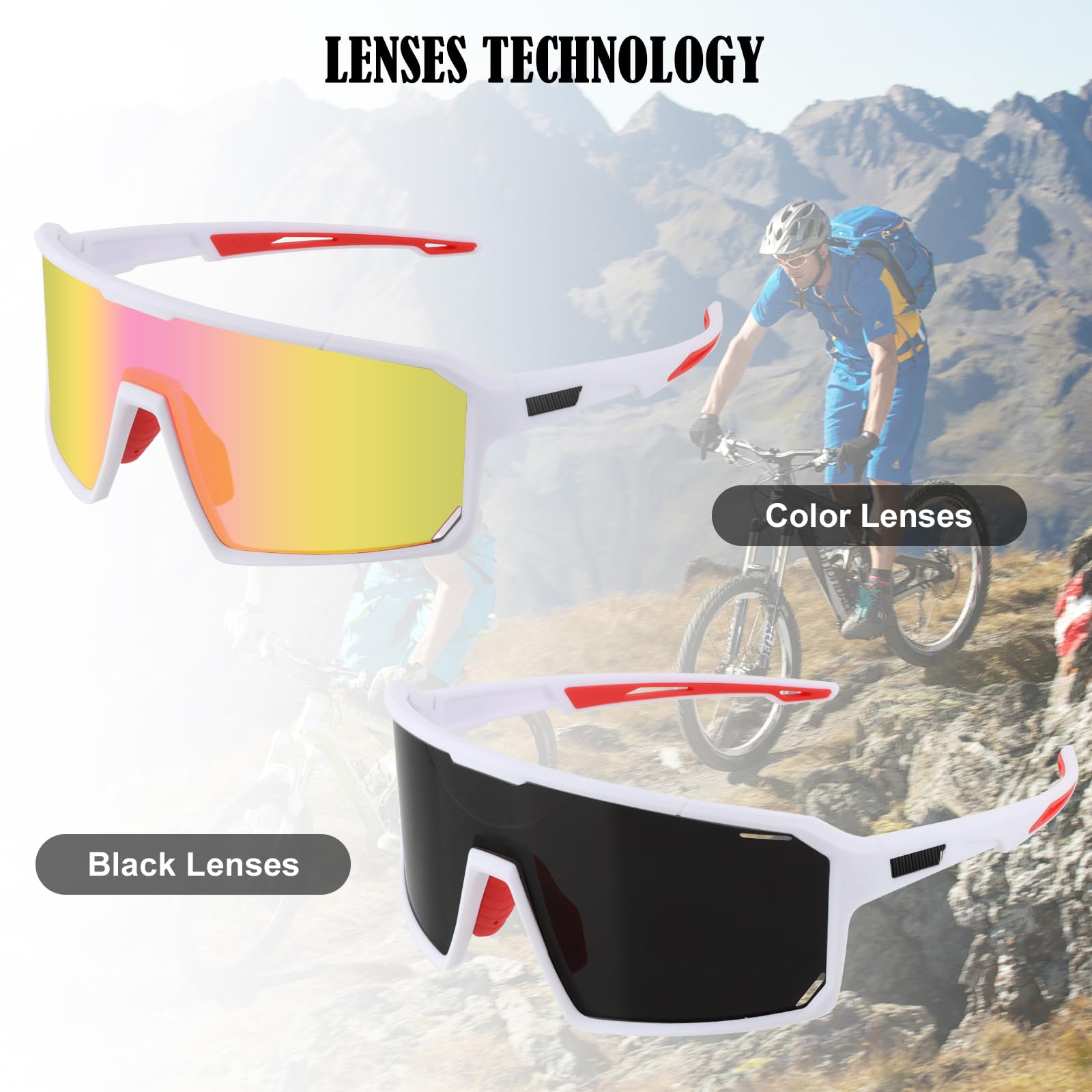 Gafas de Ciclismo Polarizadas, UV400 Gafas de Sol Deportivas con 2 Lentes TR90 para Hombres Mujeres Senderismo