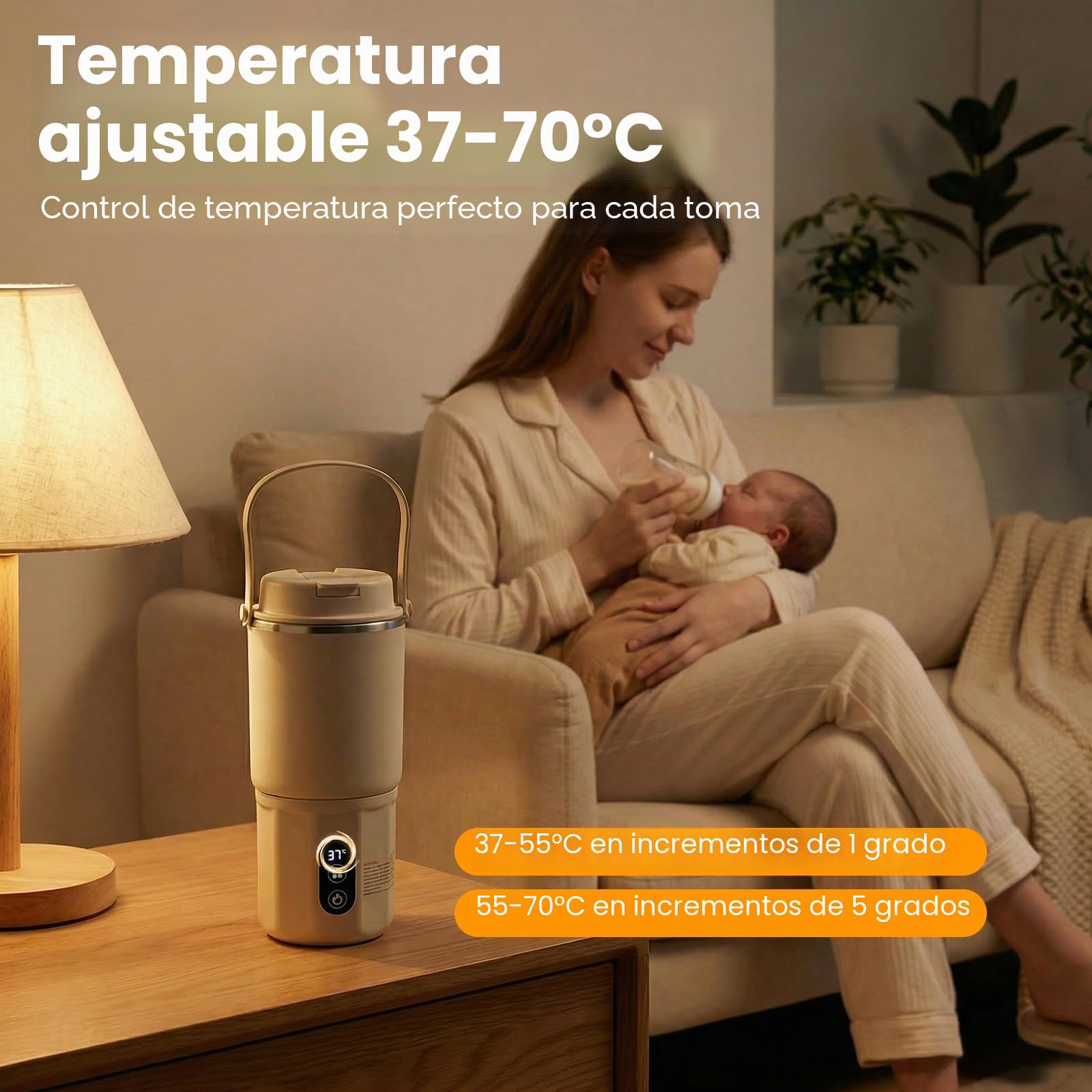 Calentador de Botellas Portátil - Calentador de botellas para bebés 2 en 1 Calentamiento rápido leche materna y agua, pasteurización, temperatura constante 24 horas durante todo el día (Beige)