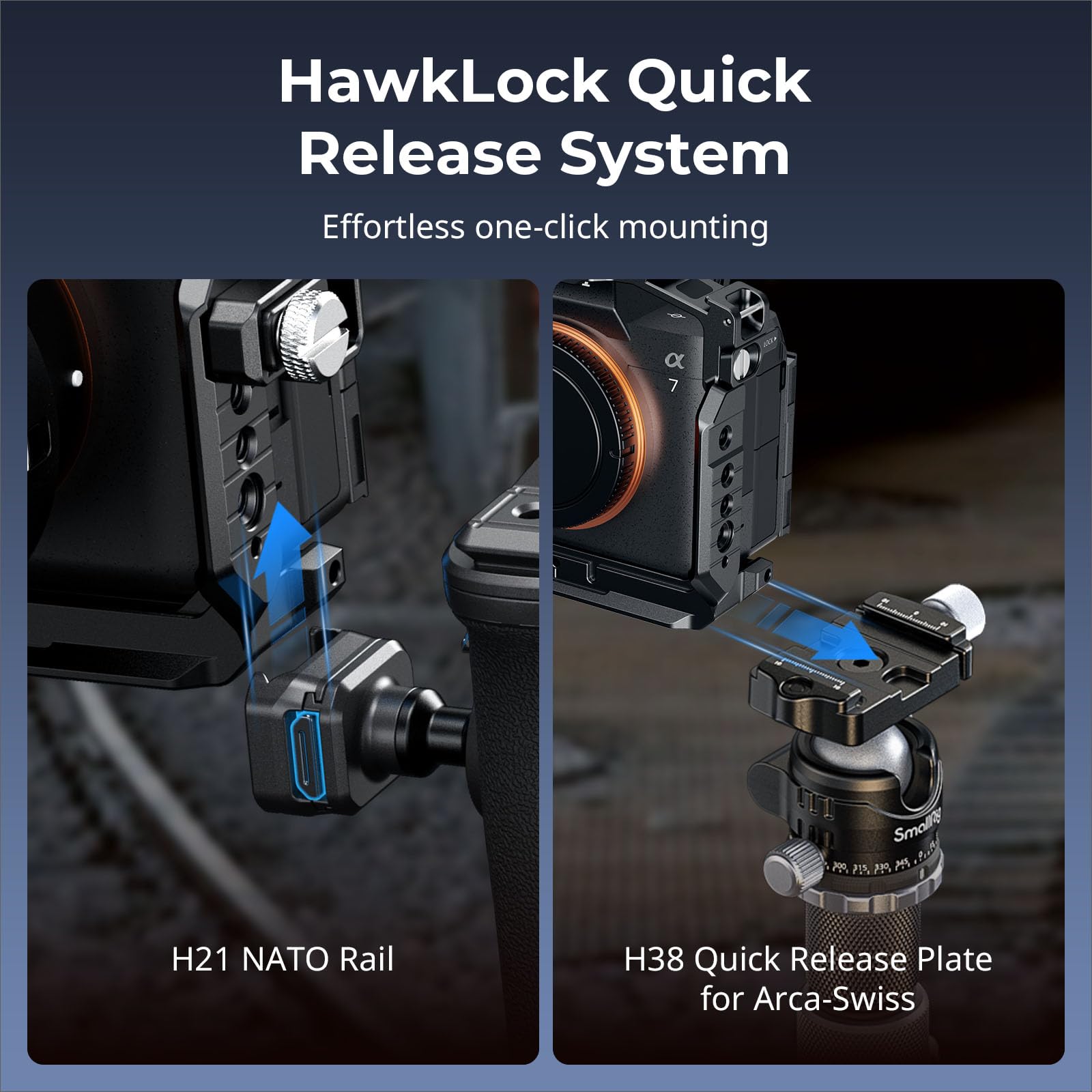 SMALLRIG HawkLock A7 V/A7R V/A7 IV Kit de Cage pour Sony Alpha 7 V/7R V/7 IV, avec Poignée Supérieure NATO, Rail NATO, Plaque de Dégagement Rapide pour Arca, Serre-Câble pour HDMI - 6027