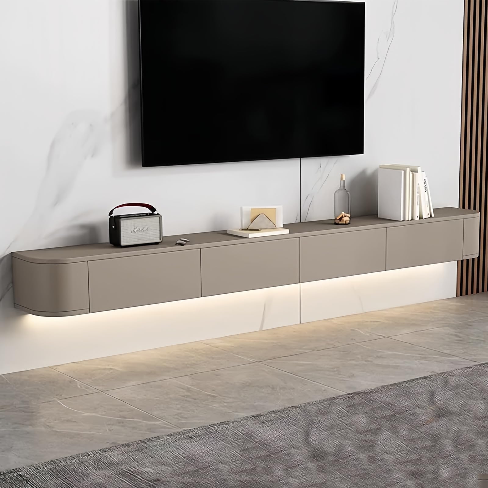 Schwebender TV-Ständer, Wandmontierter TV-Schrank mit Schubladen, 140 cm Lange TV-Medienkonsole, Große TV-Bank mit Stauraum unter dem Fernseher (Khaki, 140cm/55.1")