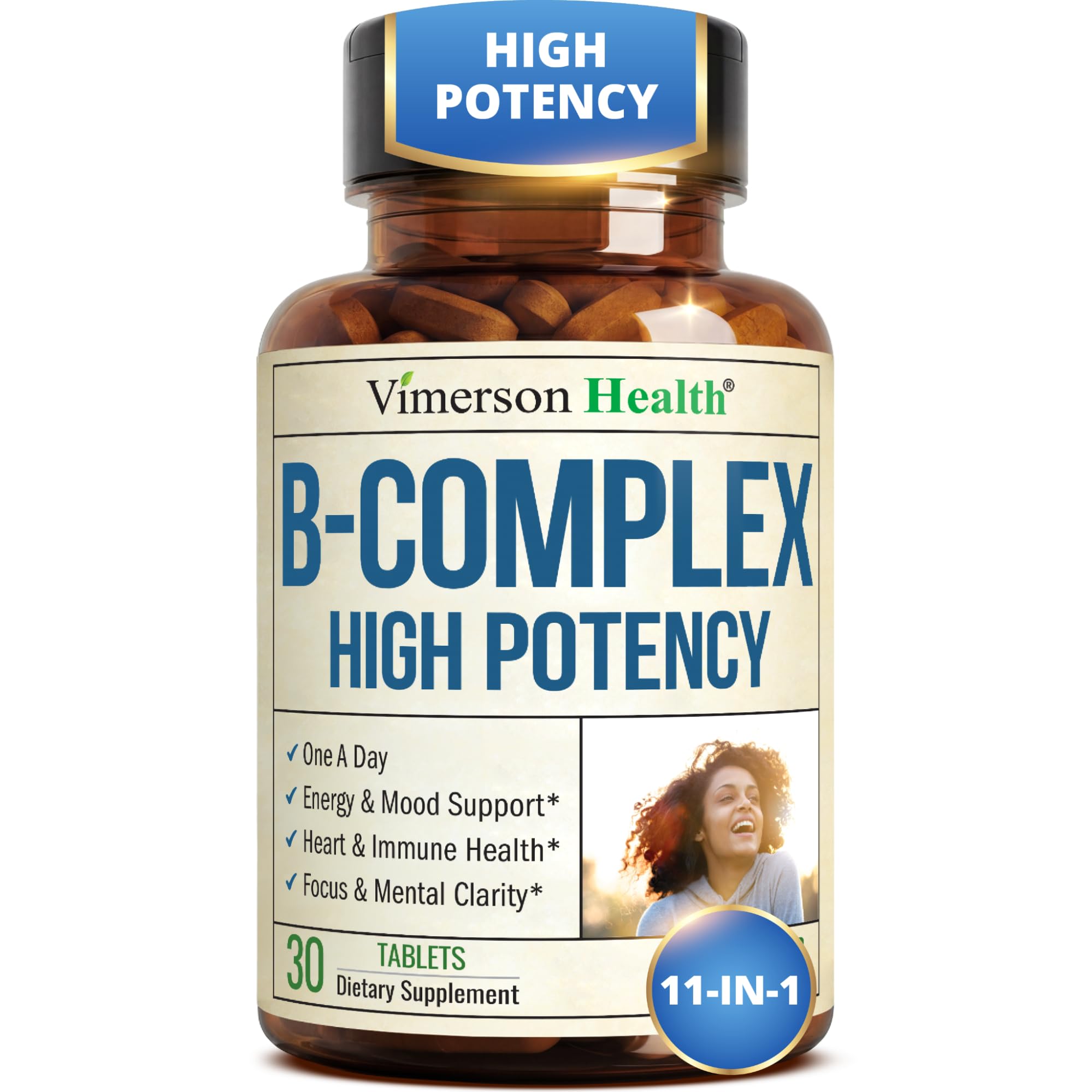 Vitamin B Complex w/ B12, Niacin & Folic Acid 400mcg for Mood - 30 Tablets