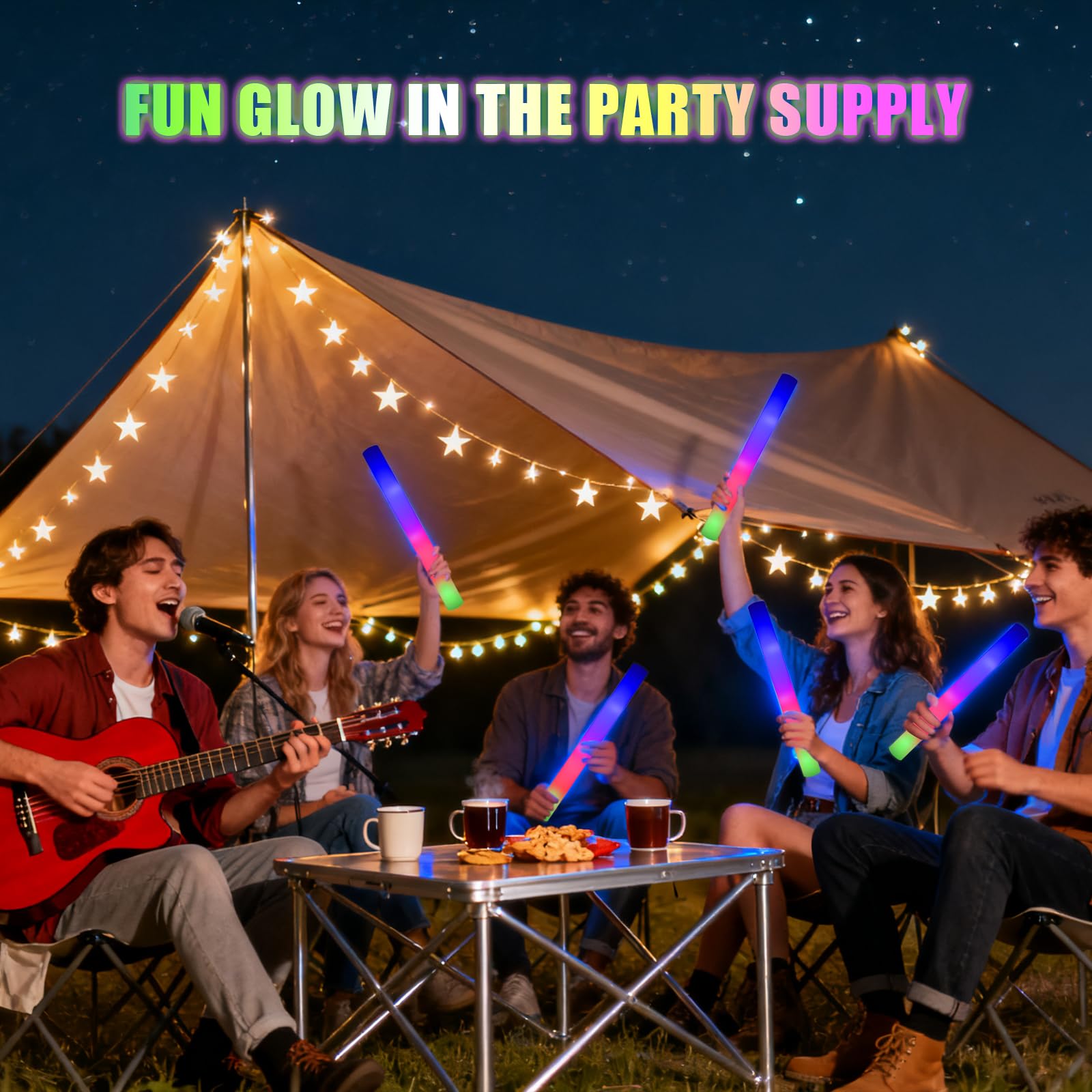 Bâtons fluorescents en mousse, bâtons lumineux à DEL avec 3 modes clignotants, fournitures de fête pour mariages, anniversaires, concerts, fêtes, camping, événements sportifs (108 pièces)